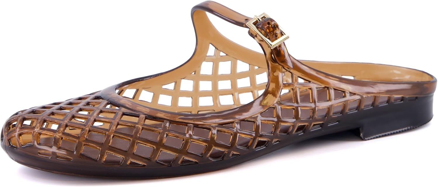image:imageCUSHIONAIRE Java Casual Womens Jelly Flats with Adjustable Strap Closed Toe Mary Janes Mule Design Waterproof Jelly Sandals for WomenChocolate