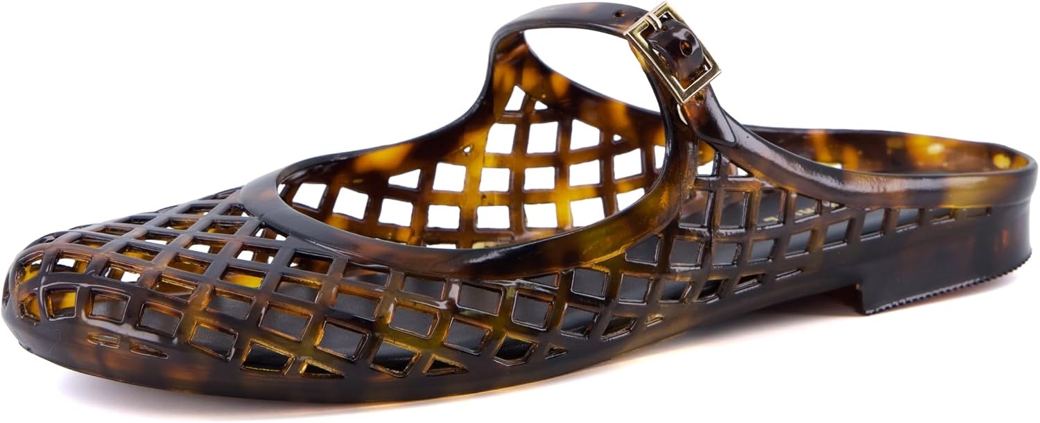 image:imageCUSHIONAIRE Java Casual Womens Jelly Flats with Adjustable Strap Closed Toe Mary Janes Mule Design Waterproof Jelly Sandals for WomenTortoise