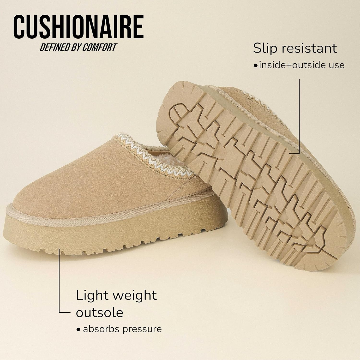 image:imageCUSHIONAIRE Kabuki Platform Boots Genuine Suede Fuzzy Mule Slippers for Women with Memory Foam IndoorOutdoor Womens Slippers Wide Widths AvailableBiscuit Suede