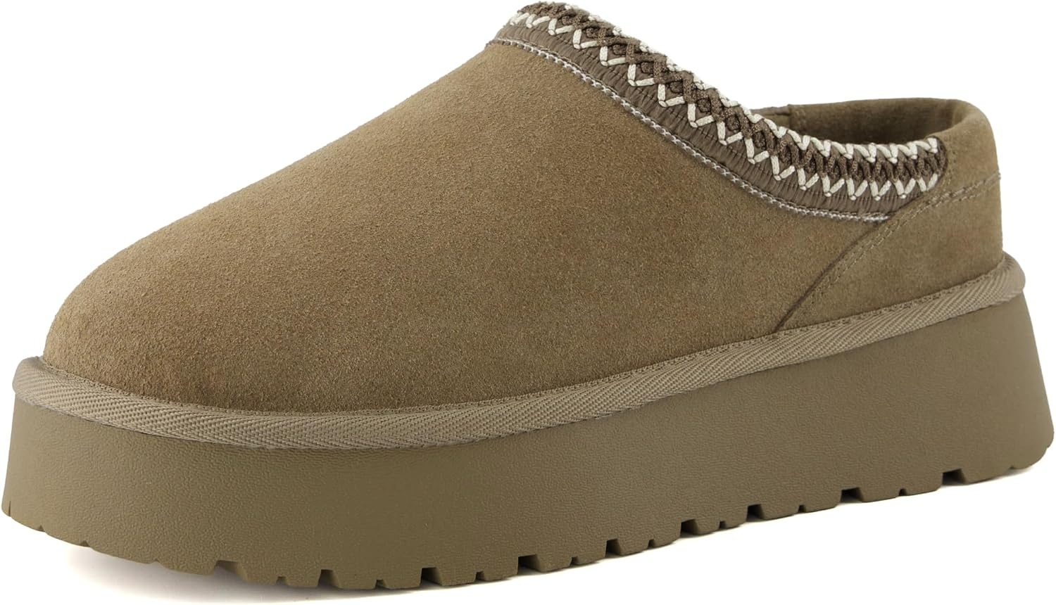 image:imageCUSHIONAIRE Kabuki Platform Boots Genuine Suede Fuzzy Mule Slippers for Women with Memory Foam IndoorOutdoor Womens Slippers Wide Widths AvailableMoss