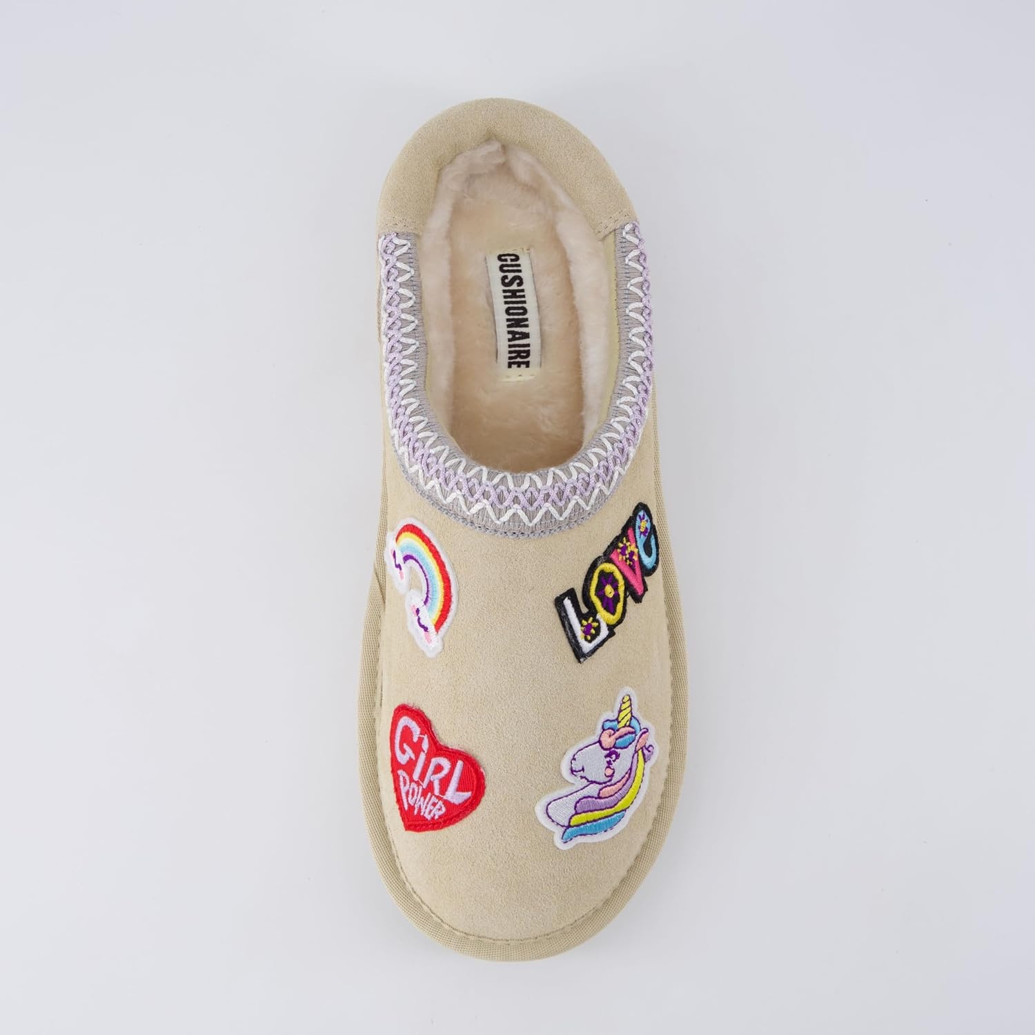 image:imageCUSHIONAIRE Keto Genuine Suede Leather Kids Slippers for Boys and Girls Cozy SlipOn Mule House Shoes with Faux Fur Lining Cushioned Memory Foam ComfortSand
