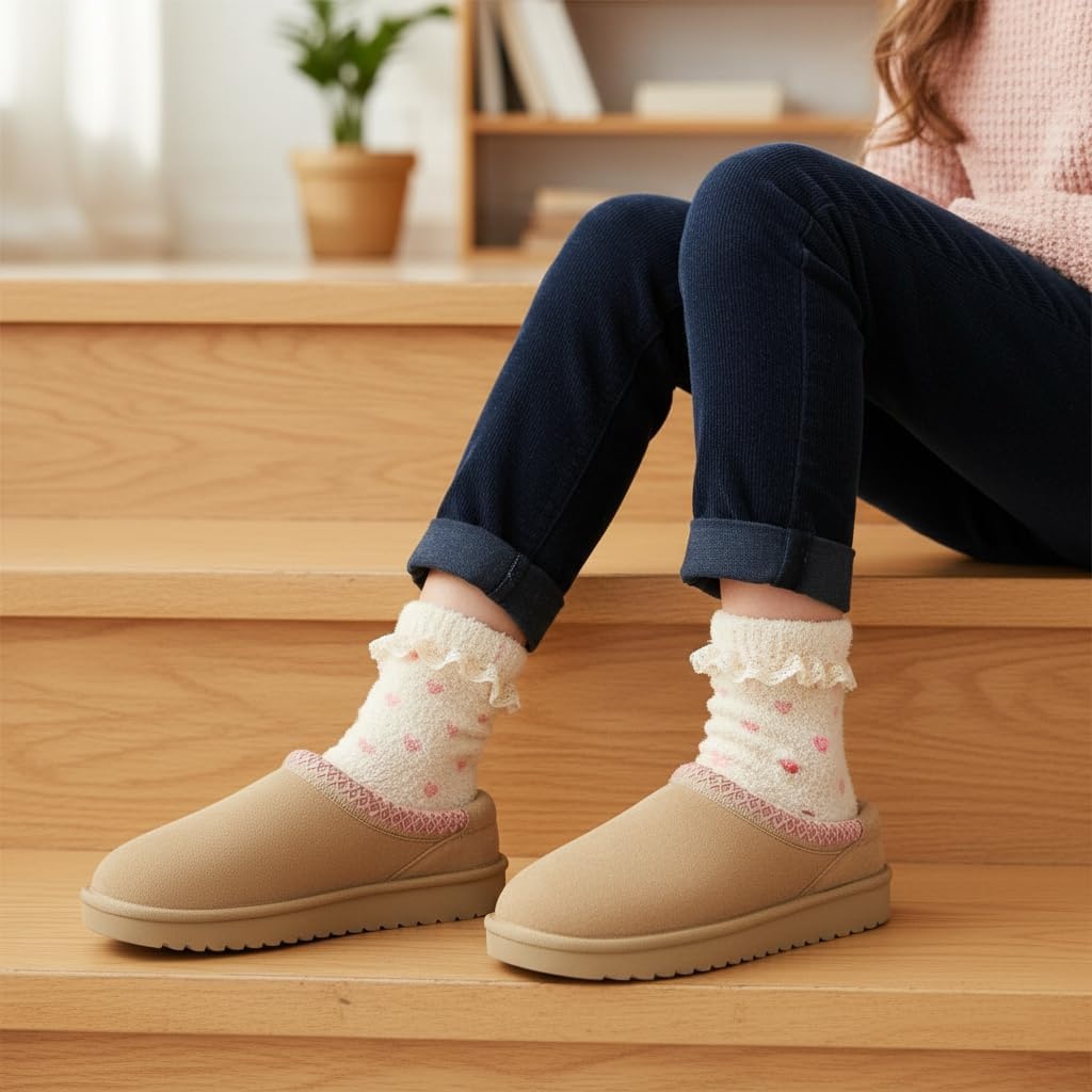 image:imageCUSHIONAIRE Keto Genuine Suede Leather Kids Slippers for Boys and Girls Cozy SlipOn Mule House Shoes with Faux Fur Lining Cushioned Memory Foam ComfortSandpink
