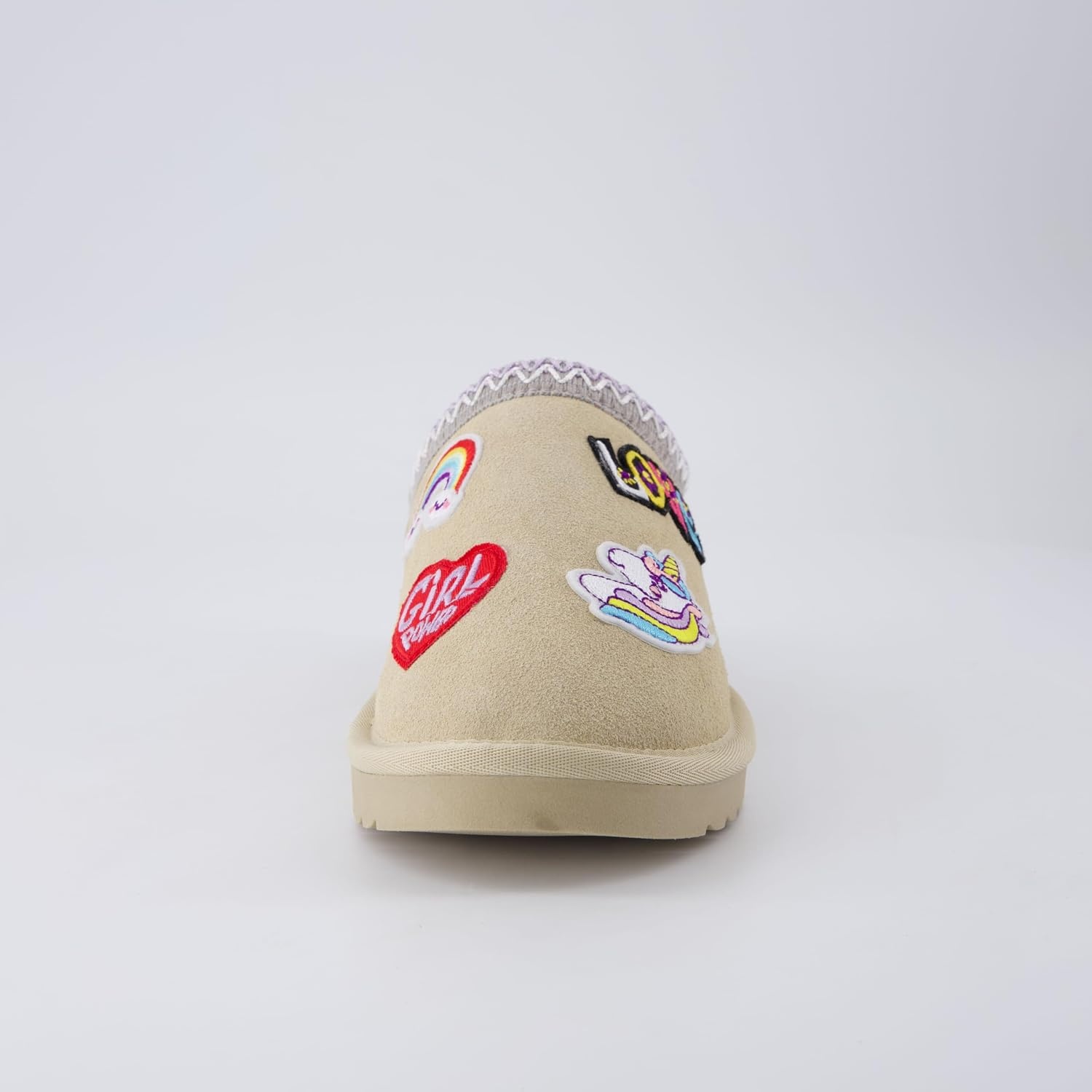 image:imageCUSHIONAIRE Keto Genuine Suede Leather Kids Slippers for Boys and Girls Cozy SlipOn Mule House Shoes with Faux Fur Lining Cushioned Memory Foam ComfortSand