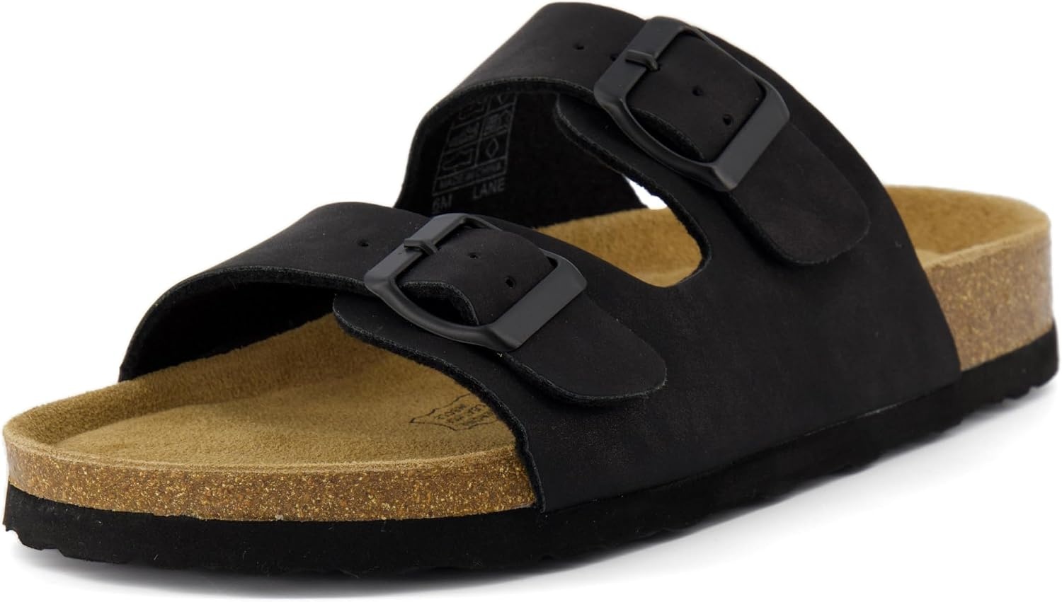 image:imageCUSHIONAIRE Lane Cork Footbed Womens Sandals Comfortable Double Buckle Slip On Sandals for Women with Arch Support and Classic Two Strap DesignBlack