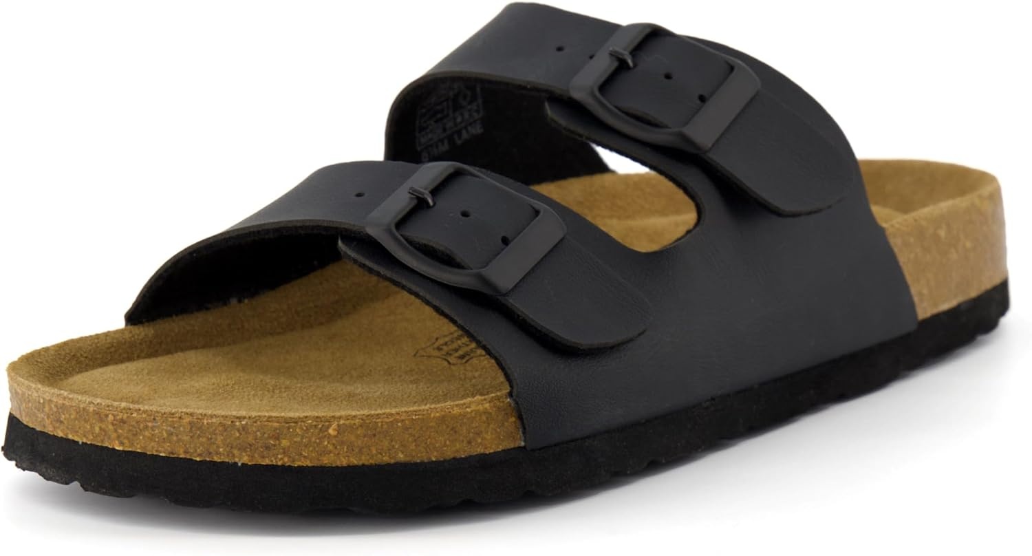 image:imageCUSHIONAIRE Lane Cork Footbed Womens Sandals Comfortable Double Buckle Slip On Sandals for Women with Arch Support and Classic Two Strap DesignBlack Nappa