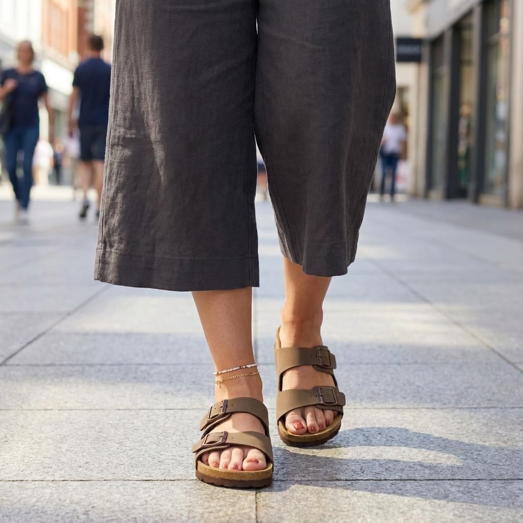 image:imageCUSHIONAIRE Lane Cork Footbed Womens Sandals Comfortable Double Buckle Slip On Sandals for Women with Arch Support and Classic Two Strap DesignBrown