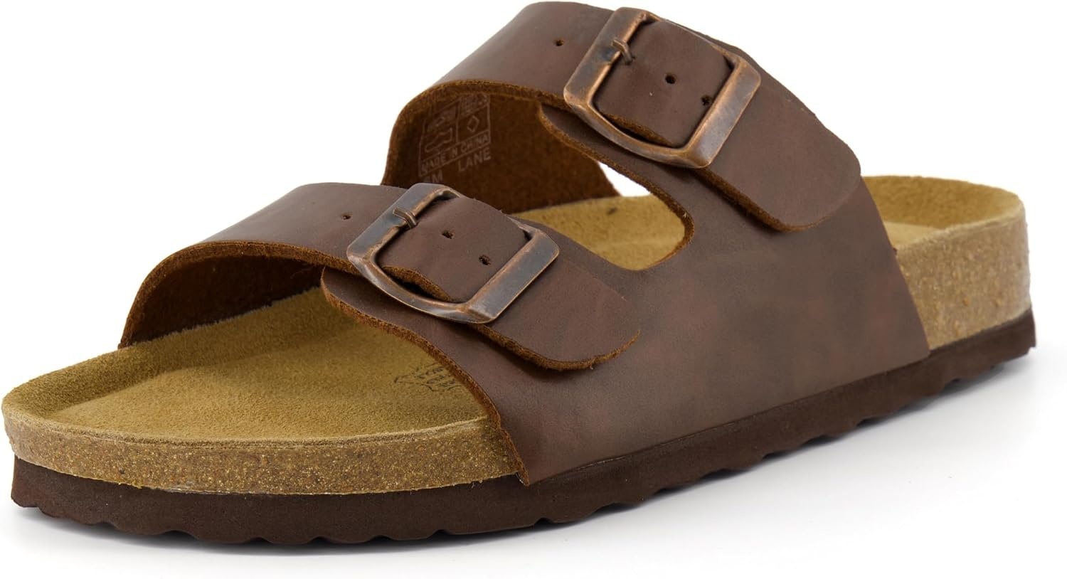 image:imageCUSHIONAIRE Lane Cork Footbed Womens Sandals Comfortable Double Buckle Slip On Sandals for Women with Arch Support and Classic Two Strap DesignBrown Oily