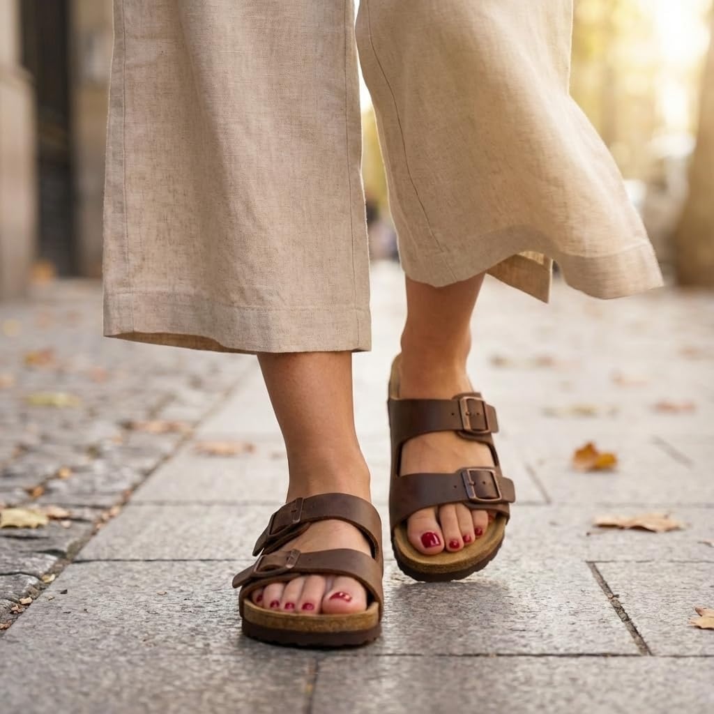 image:imageCUSHIONAIRE Lane Cork Footbed Womens Sandals Comfortable Double Buckle Slip On Sandals for Women with Arch Support and Classic Two Strap DesignBrown Oily