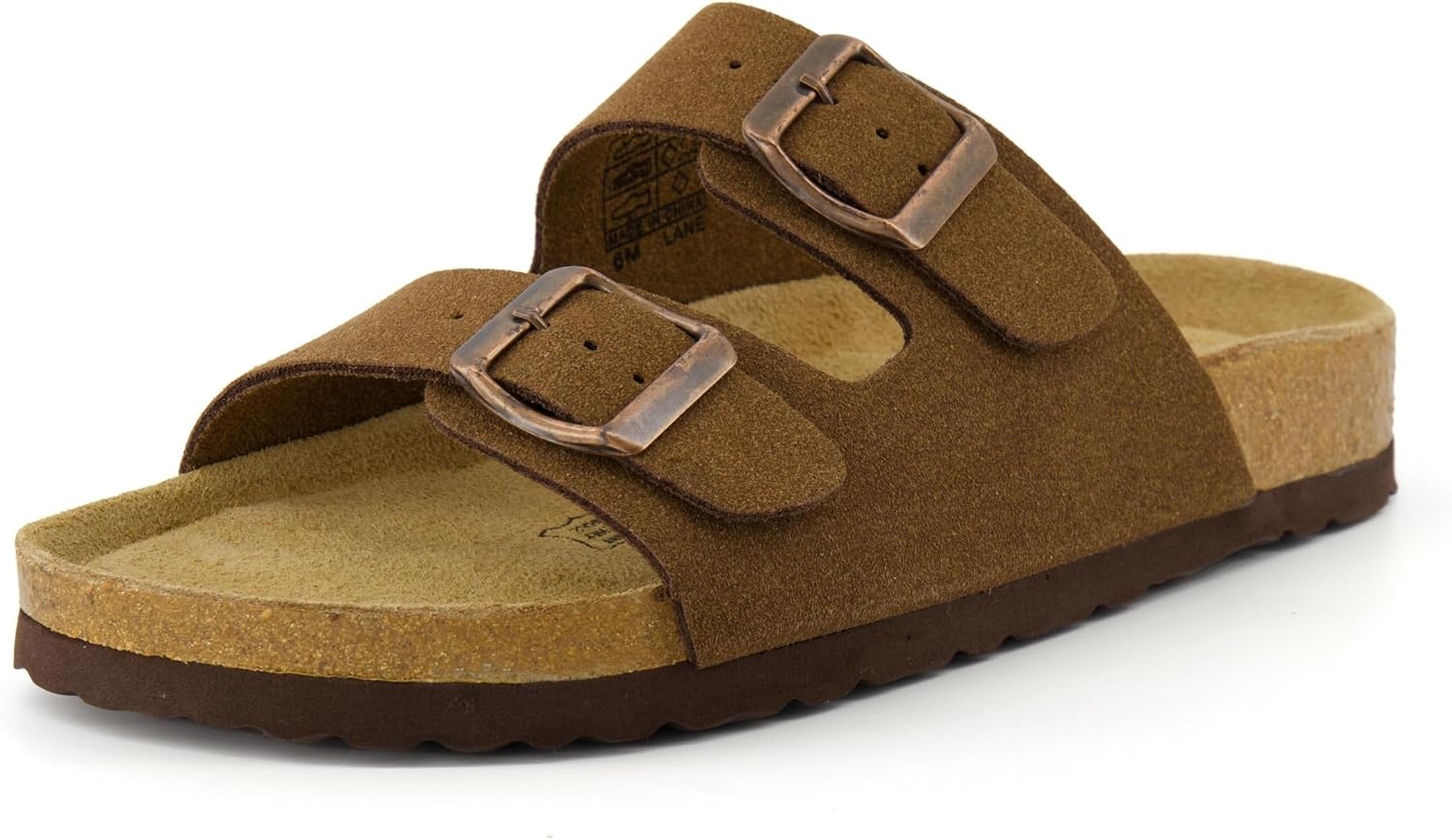image:imageCUSHIONAIRE Lane Cork Footbed Womens Sandals Comfortable Double Buckle Slip On Sandals for Women with Arch Support and Classic Two Strap DesignBrown Vegan Suede