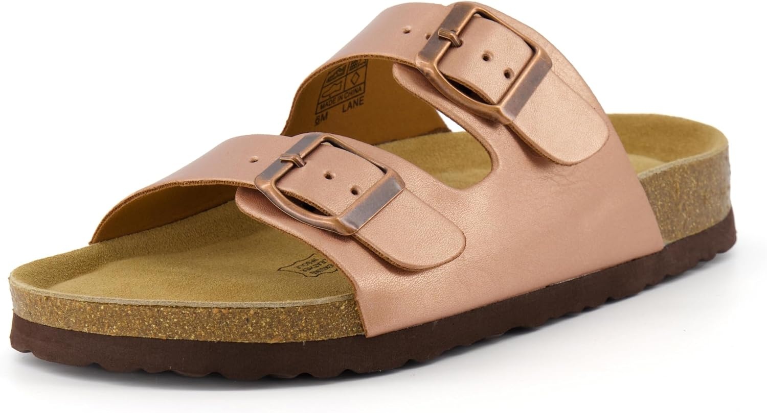 image:imageCUSHIONAIRE Lane Cork Footbed Womens Sandals Comfortable Double Buckle Slip On Sandals for Women with Arch Support and Classic Two Strap DesignGold Rose