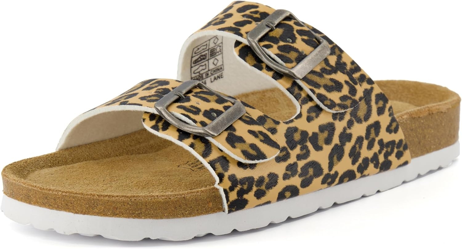 image:imageCUSHIONAIRE Lane Cork Footbed Womens Sandals Comfortable Double Buckle Slip On Sandals for Women with Arch Support and Classic Two Strap DesignLeopard