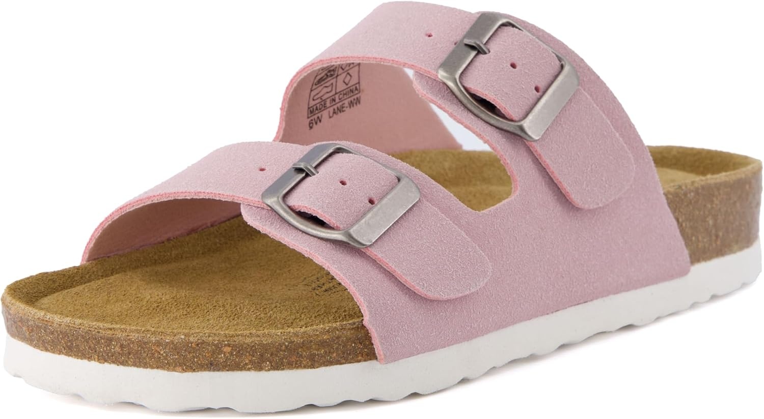image:imageCUSHIONAIRE Lane Cork Footbed Womens Sandals Comfortable Double Buckle Slip On Sandals for Women with Arch Support and Classic Two Strap DesignPink Vegan Suede