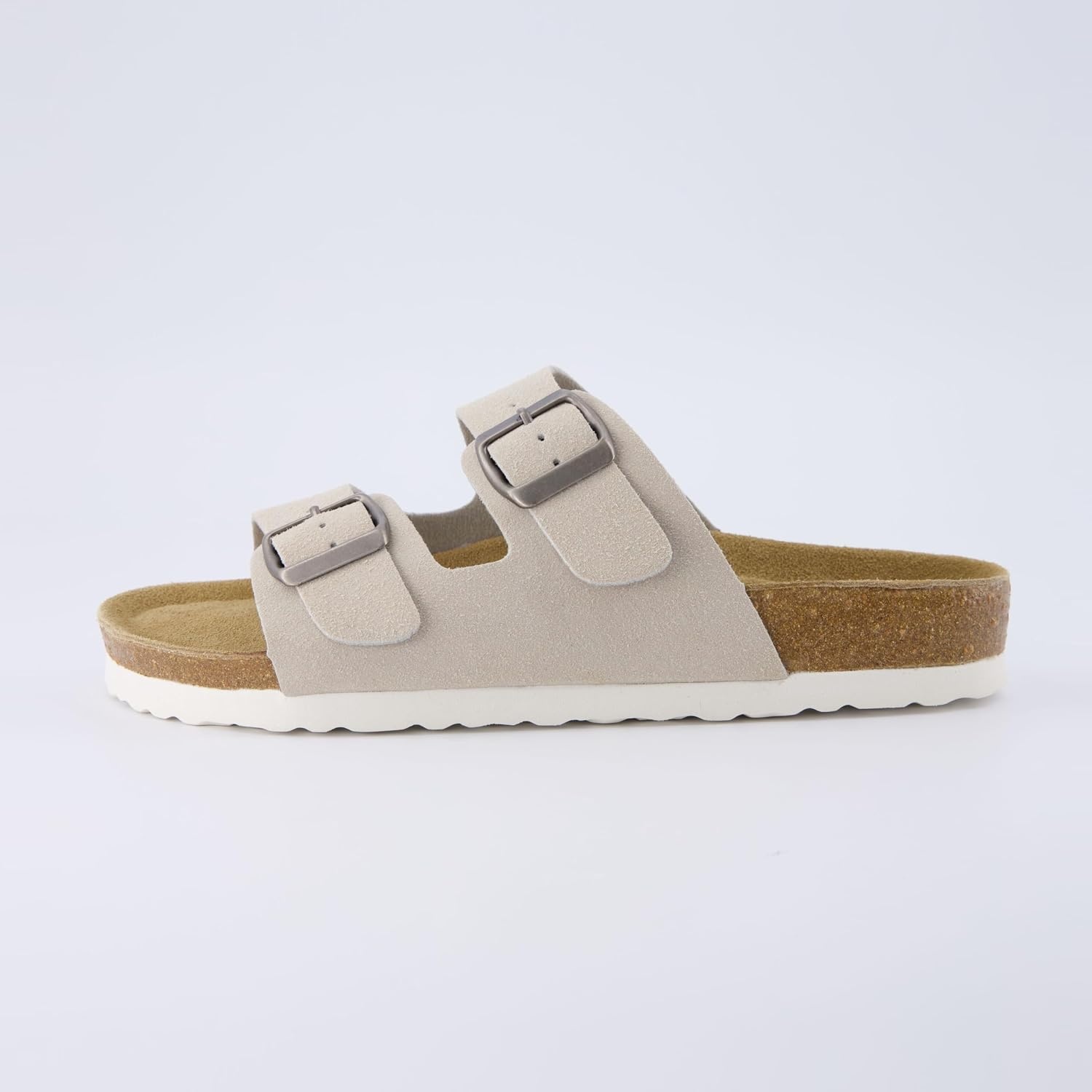image:imageCUSHIONAIRE Lane Cork Footbed Womens Sandals Comfortable Double Buckle Slip On Sandals for Women with Arch Support and Classic Two Strap DesignStone Vegan Suede
