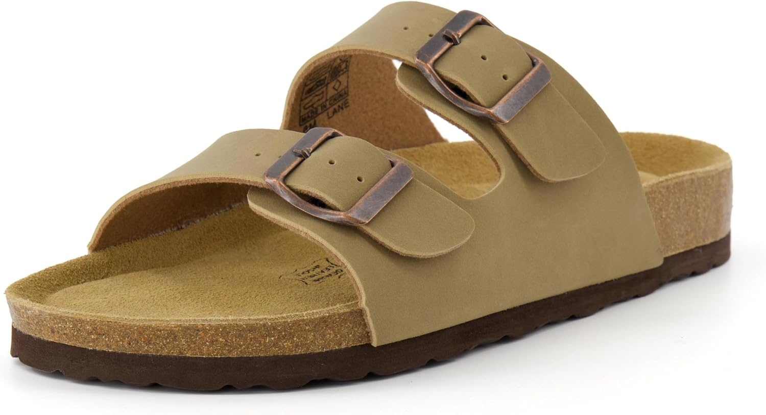 image:imageCUSHIONAIRE Lane Cork Footbed Womens Sandals Comfortable Double Buckle Slip On Sandals for Women with Arch Support and Classic Two Strap DesignTaupe
