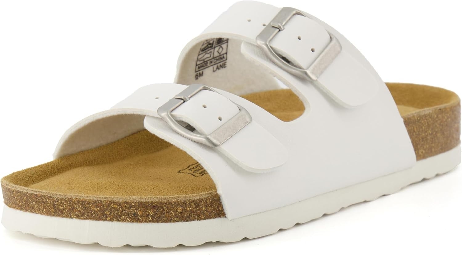 image:imageCUSHIONAIRE Lane Cork Footbed Womens Sandals Comfortable Double Buckle Slip On Sandals for Women with Arch Support and Classic Two Strap DesignWhite