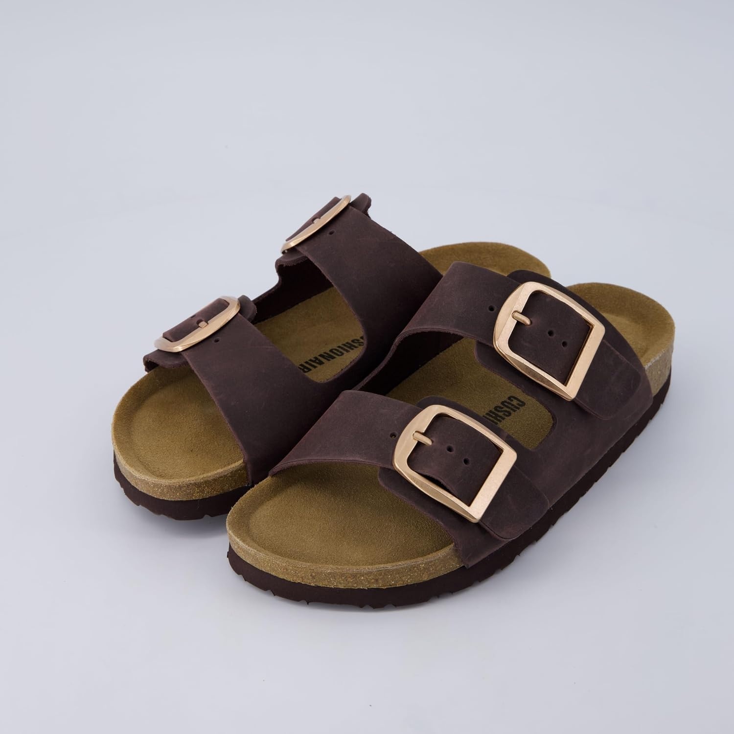 image:imageCUSHIONAIRE Laz 100 Genuine Leather Cork Footbed Slide Sandals for Women with Adjustable Buckles and Memory FoamChocolate