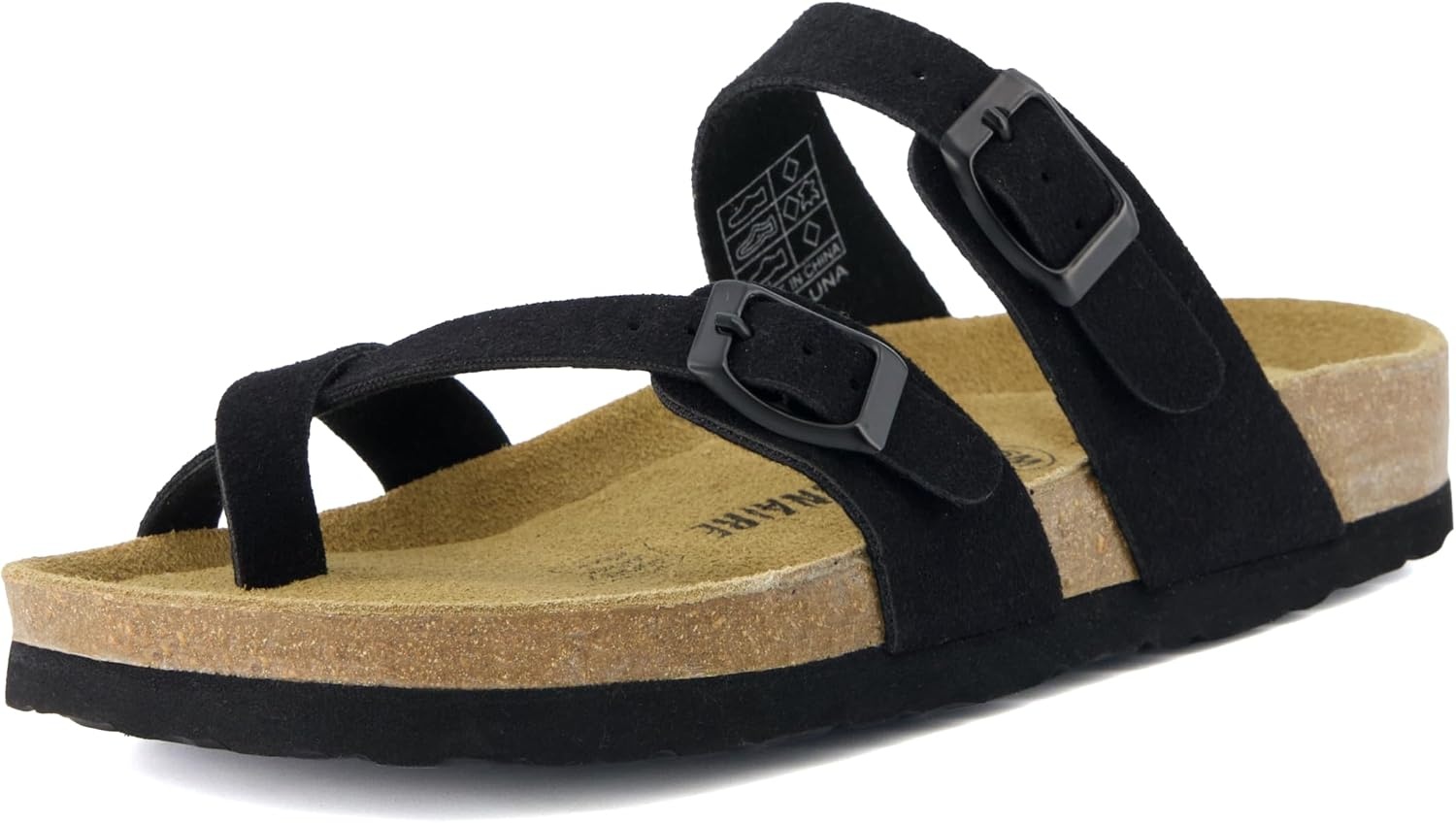 image:imageCUSHIONAIRE Luna Sandals for Women Cork Footbed Womens Sandals for Summer Comfort with Adjustable Straps Wide Width AvailableBlack Vegan Suede