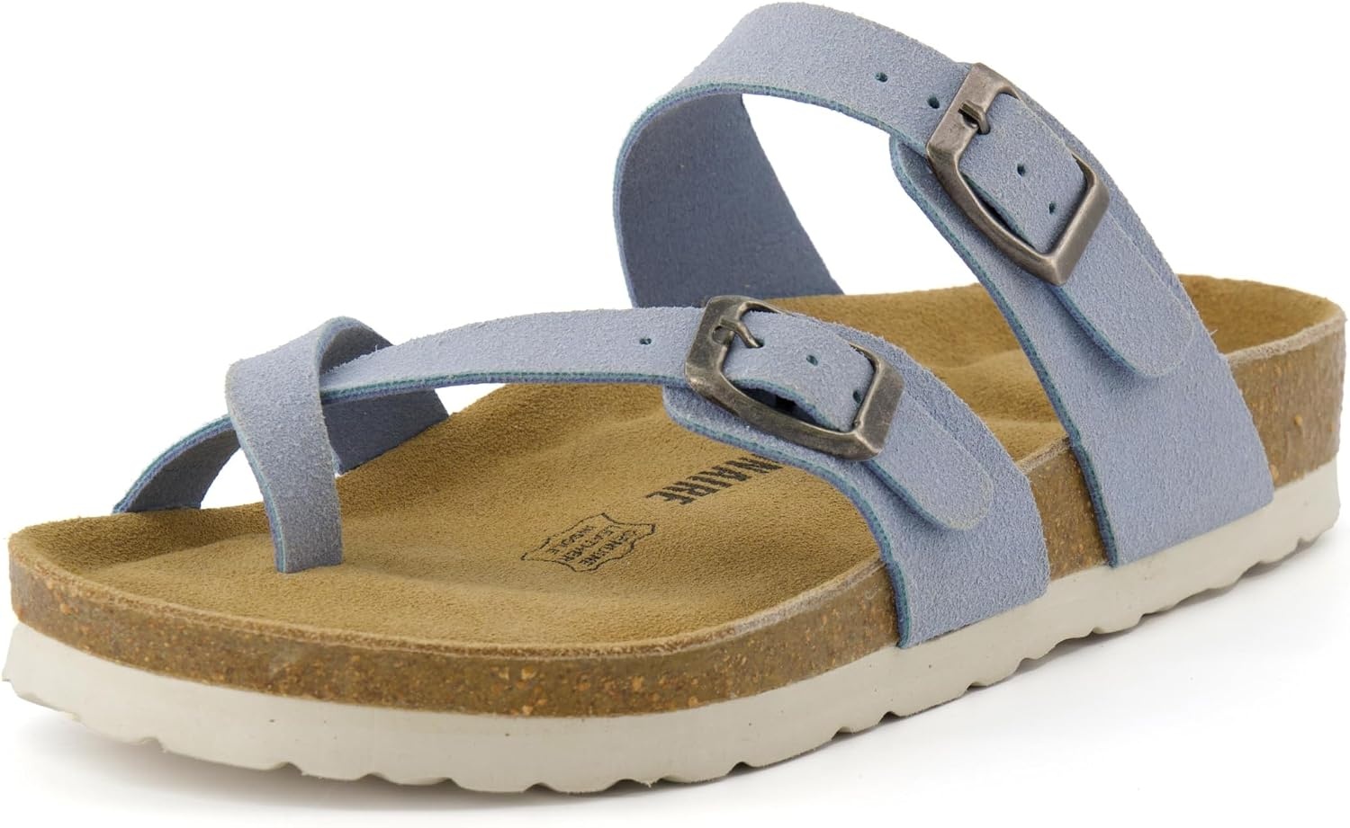 image:imageCUSHIONAIRE Luna Sandals for Women Cork Footbed Womens Sandals for Summer Comfort with Adjustable Straps Wide Width AvailableBlue Vegan Suede