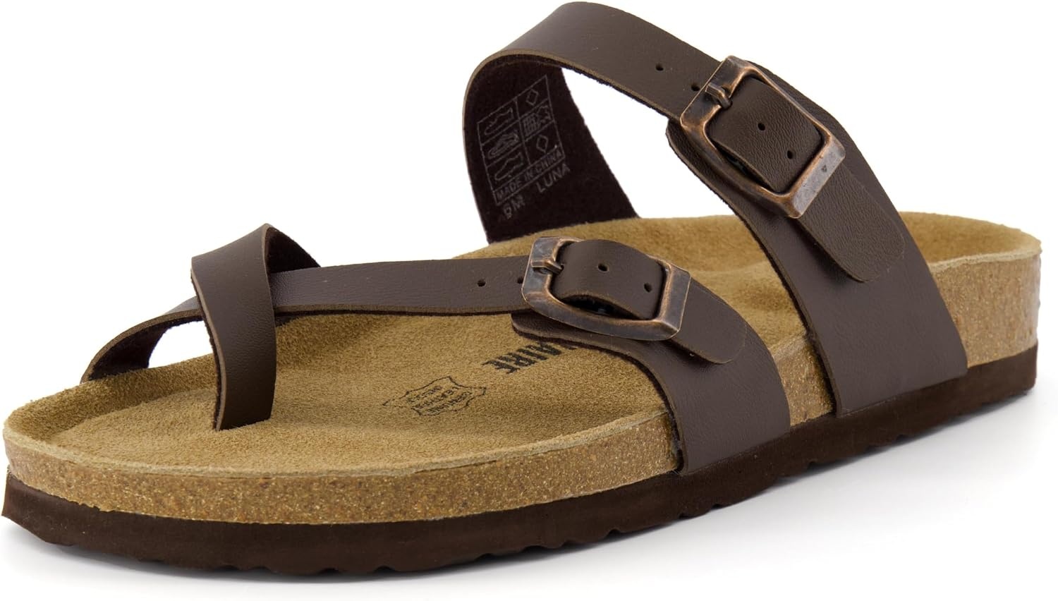 image:imageCUSHIONAIRE Luna Sandals for Women Cork Footbed Womens Sandals for Summer Comfort with Adjustable Straps Wide Width AvailableBrown Nappa