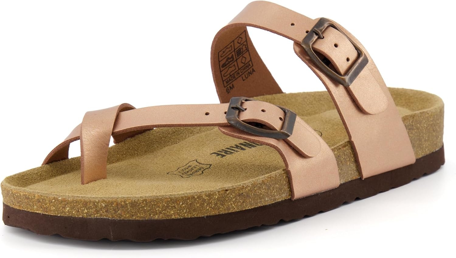 image:imageCUSHIONAIRE Luna Sandals for Women Cork Footbed Womens Sandals for Summer Comfort with Adjustable Straps Wide Width AvailableGold Rose