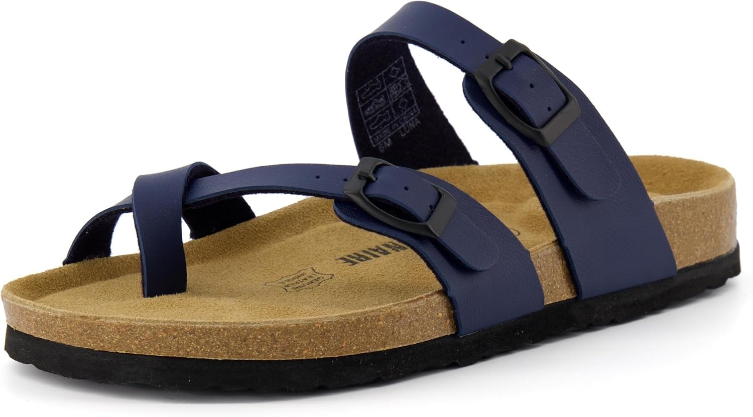 image:imageCUSHIONAIRE Luna Sandals for Women Cork Footbed Womens Sandals for Summer Comfort with Adjustable Straps Wide Width AvailableNavy Nappa
