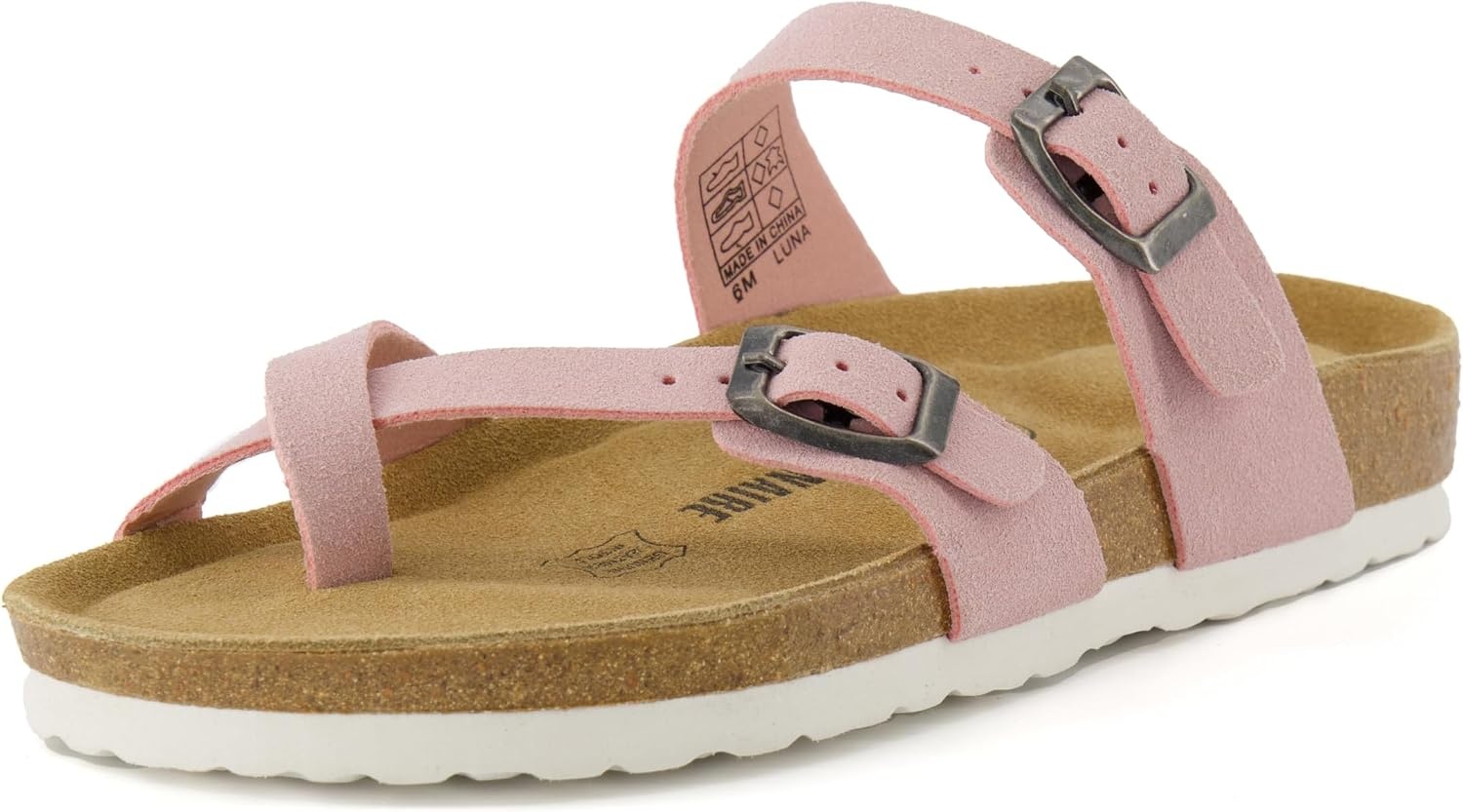 image:imageCUSHIONAIRE Luna Sandals for Women Cork Footbed Womens Sandals for Summer Comfort with Adjustable Straps Wide Width AvailablePink Vegan Suede