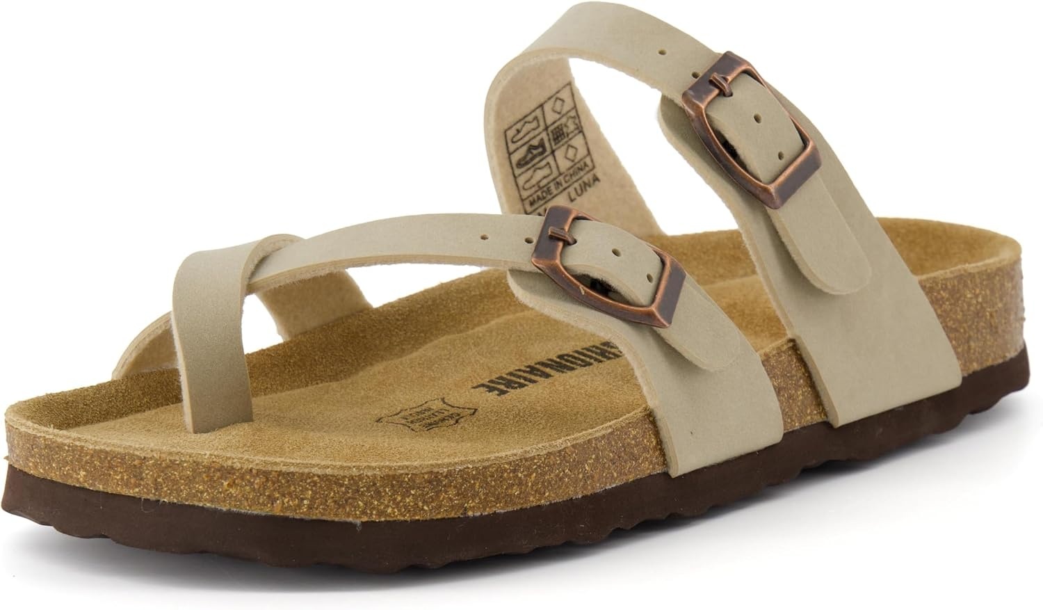 image:imageCUSHIONAIRE Luna Sandals for Women Cork Footbed Womens Sandals for Summer Comfort with Adjustable Straps Wide Width AvailableStone