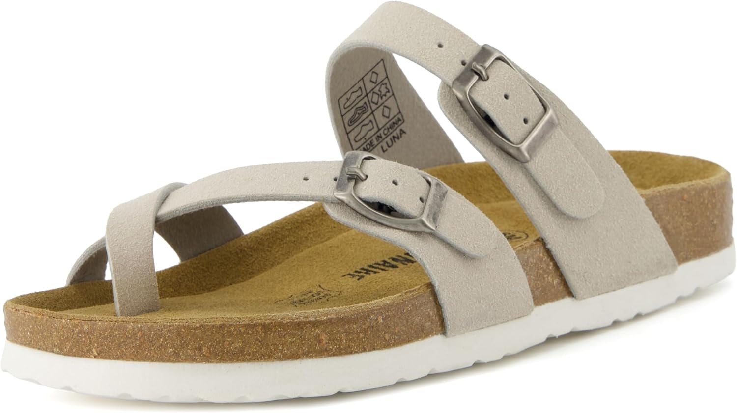 image:imageCUSHIONAIRE Luna Sandals for Women Cork Footbed Womens Sandals for Summer Comfort with Adjustable Straps Wide Width AvailableStone Vegan Suede