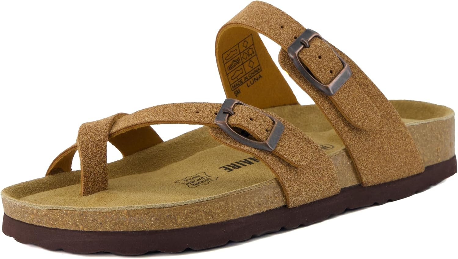 image:imageCUSHIONAIRE Luna Sandals for Women Cork Footbed Womens Sandals for Summer Comfort with Adjustable Straps Wide Width AvailableTan Vegan Suede