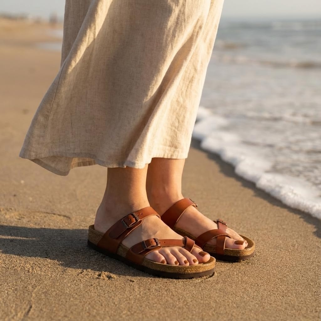 image:imageCUSHIONAIRE Luna Sandals for Women Cork Footbed Womens Sandals for Summer Comfort with Adjustable Straps Wide Width AvailableWhiskey