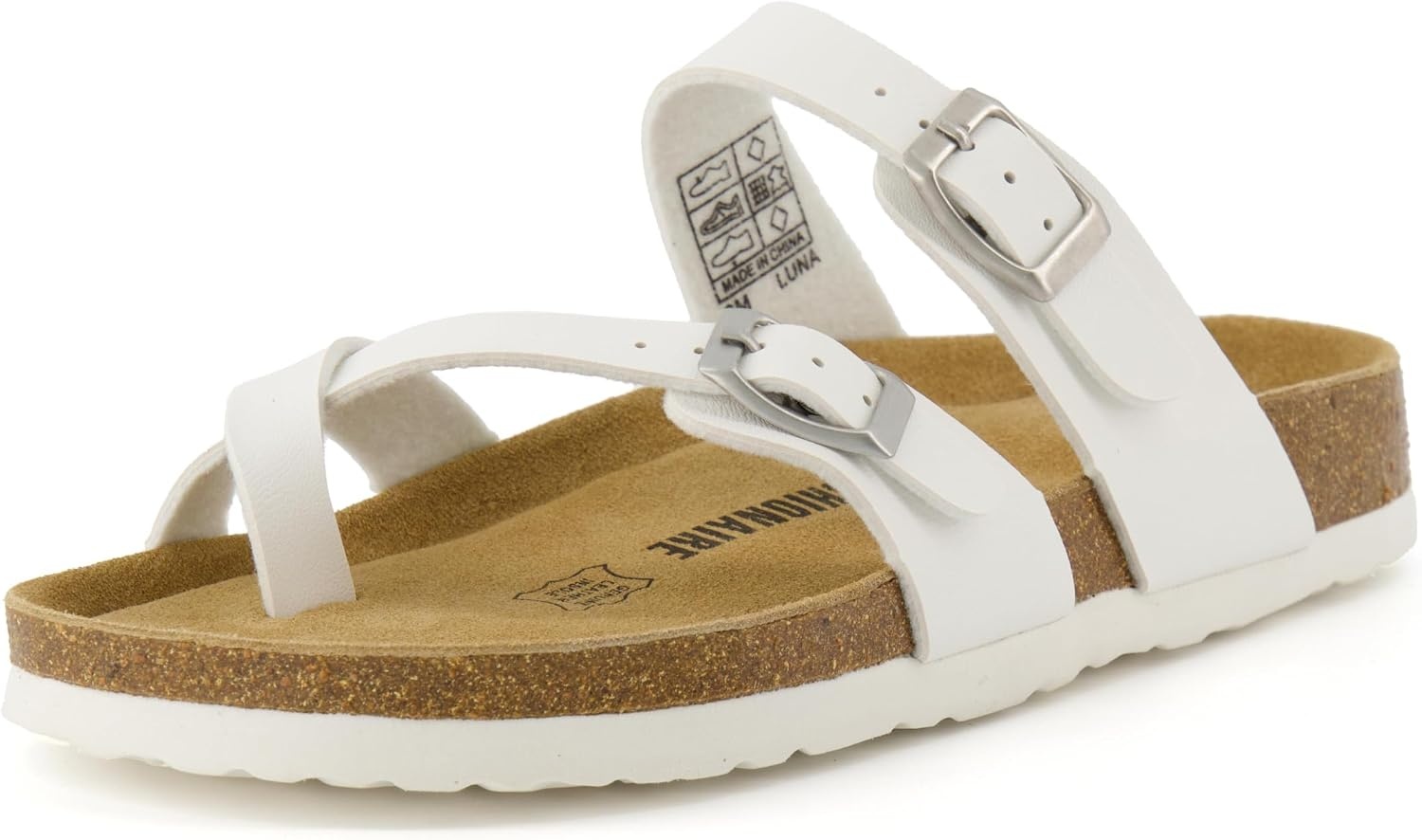 image:imageCUSHIONAIRE Luna Sandals for Women Cork Footbed Womens Sandals for Summer Comfort with Adjustable Straps Wide Width AvailableWhite