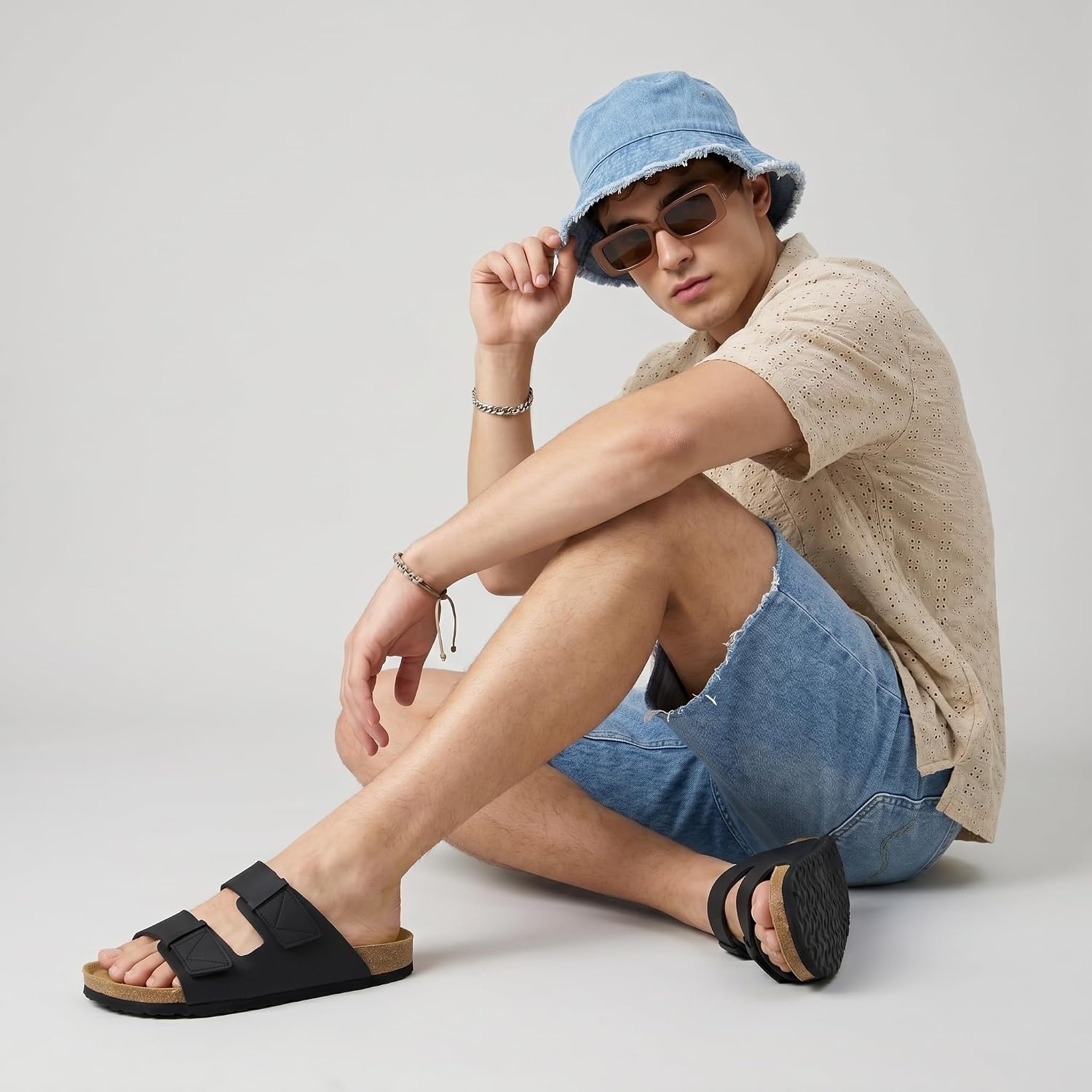 image:imageCUSHIONAIRE Mens Lynx Cork footbed Sandal with ComfortBlack Nubuck
