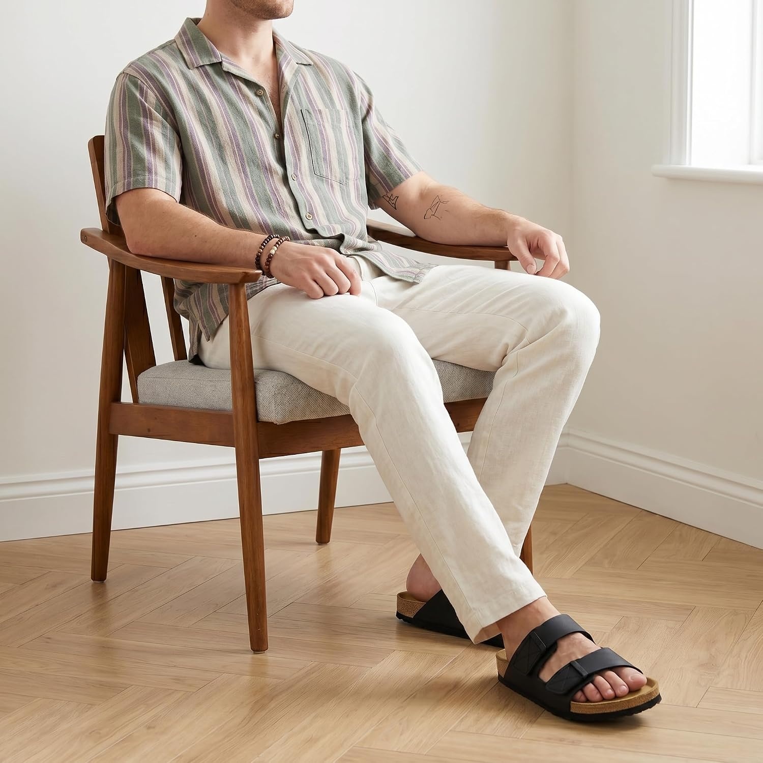 image:imageCUSHIONAIRE Mens Lynx Cork footbed Sandal with ComfortBlack Nubuck