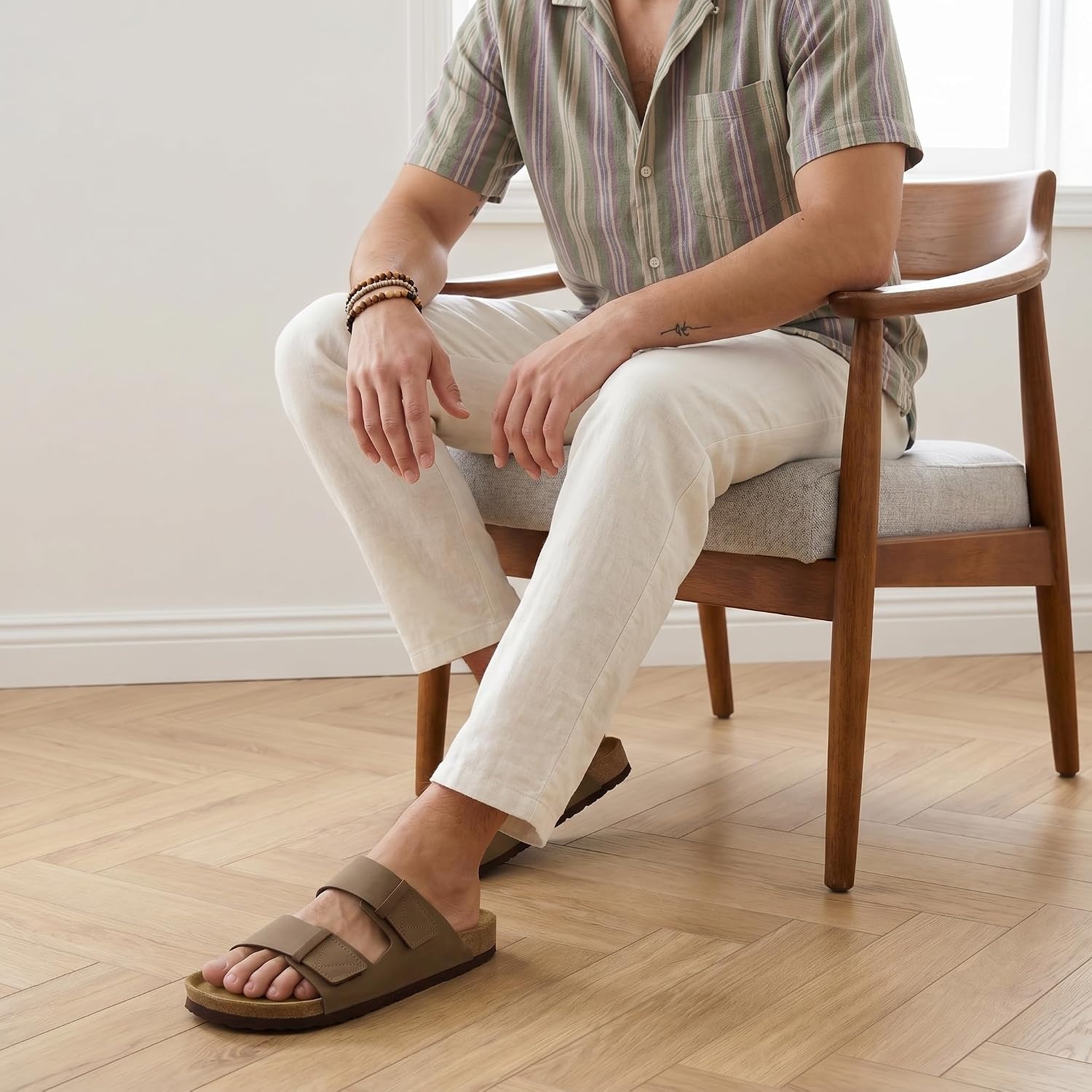 image:imageCUSHIONAIRE Mens Lynx Cork footbed Sandal with ComfortBrown Nubuck