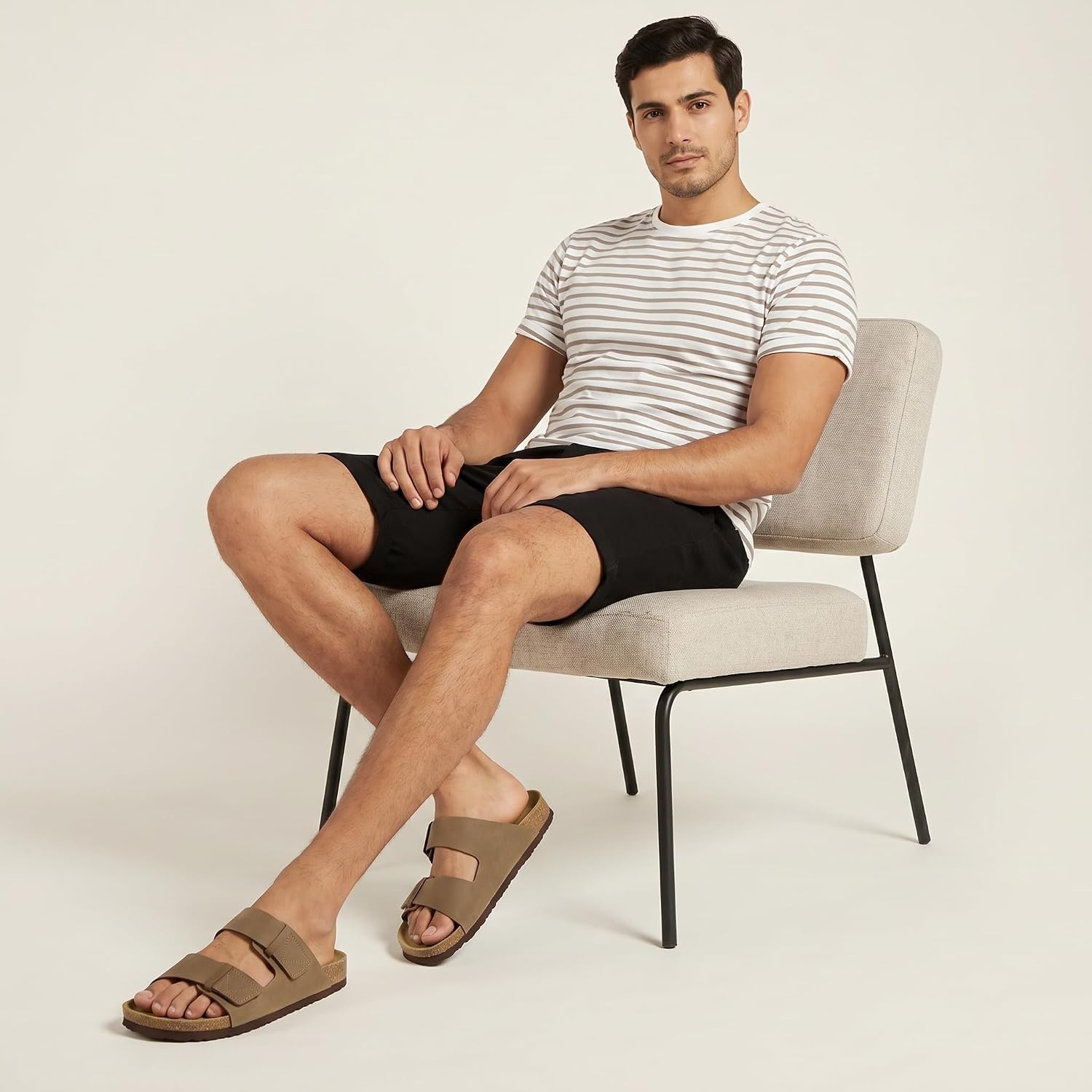 image:imageCUSHIONAIRE Mens Lynx Cork footbed Sandal with ComfortBrown Nubuck