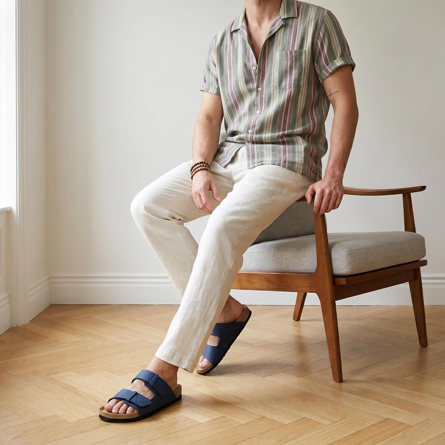 image:imageCUSHIONAIRE Mens Lynx Cork footbed Sandal with ComfortNavy Nubuck