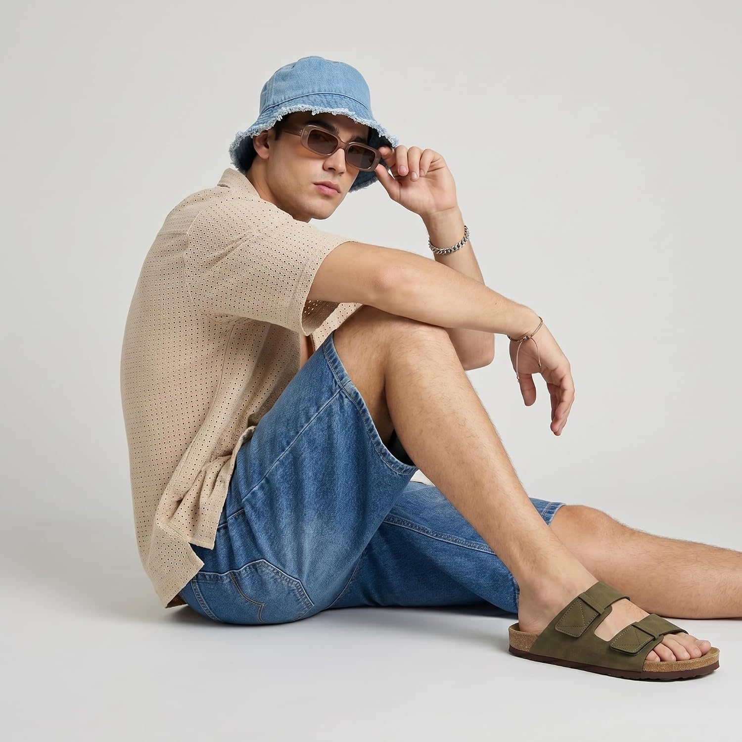 image:imageCUSHIONAIRE Mens Lynx Cork footbed Sandal with ComfortOlive Nubuck