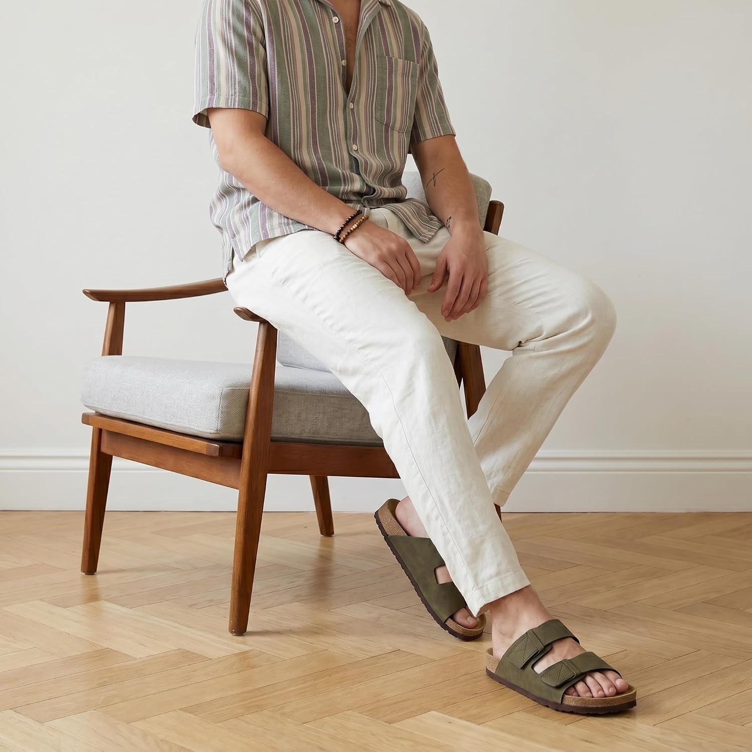 image:imageCUSHIONAIRE Mens Lynx Cork footbed Sandal with ComfortOlive Nubuck
