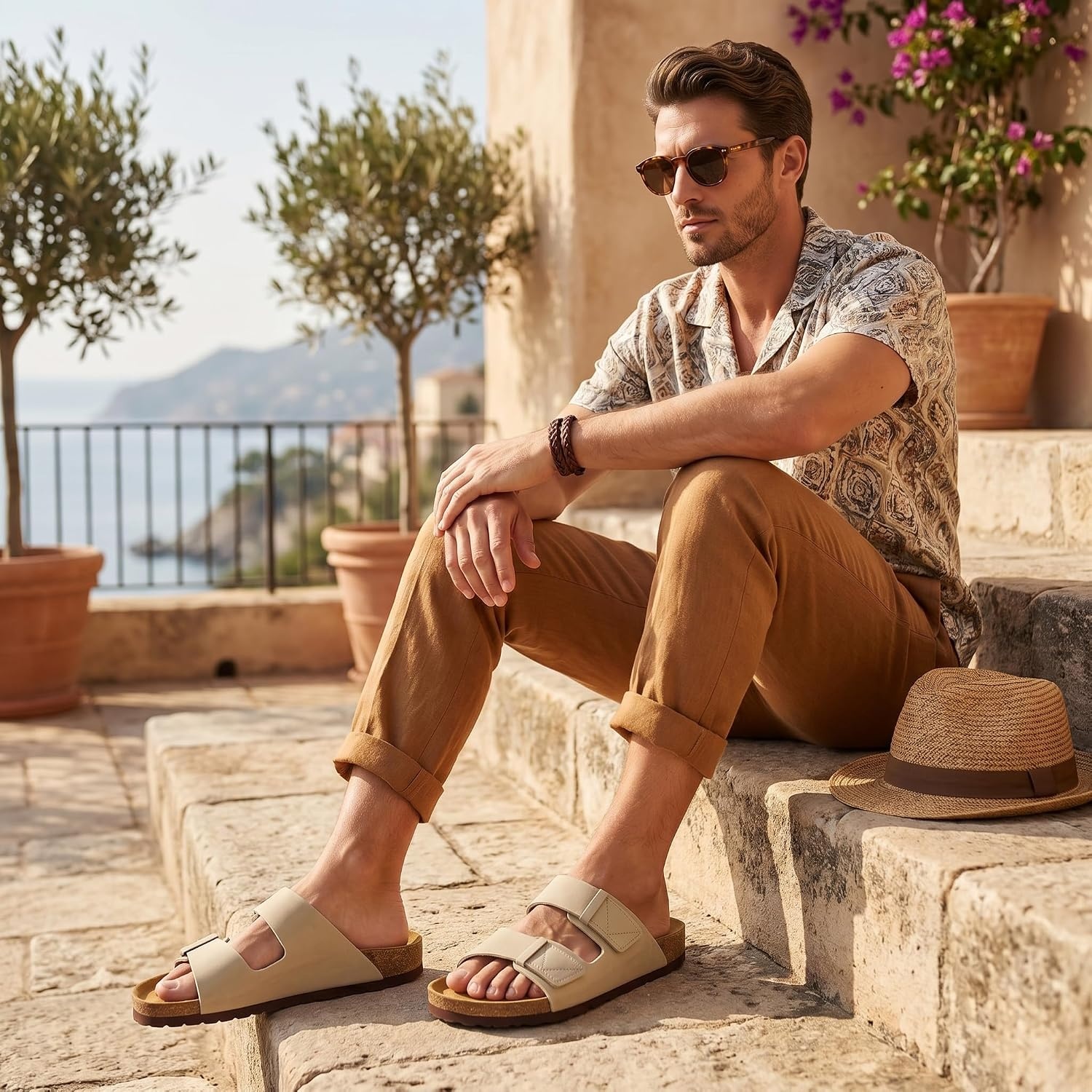 image:imageCUSHIONAIRE Mens Lynx Cork footbed Sandal with ComfortStone Nubuck