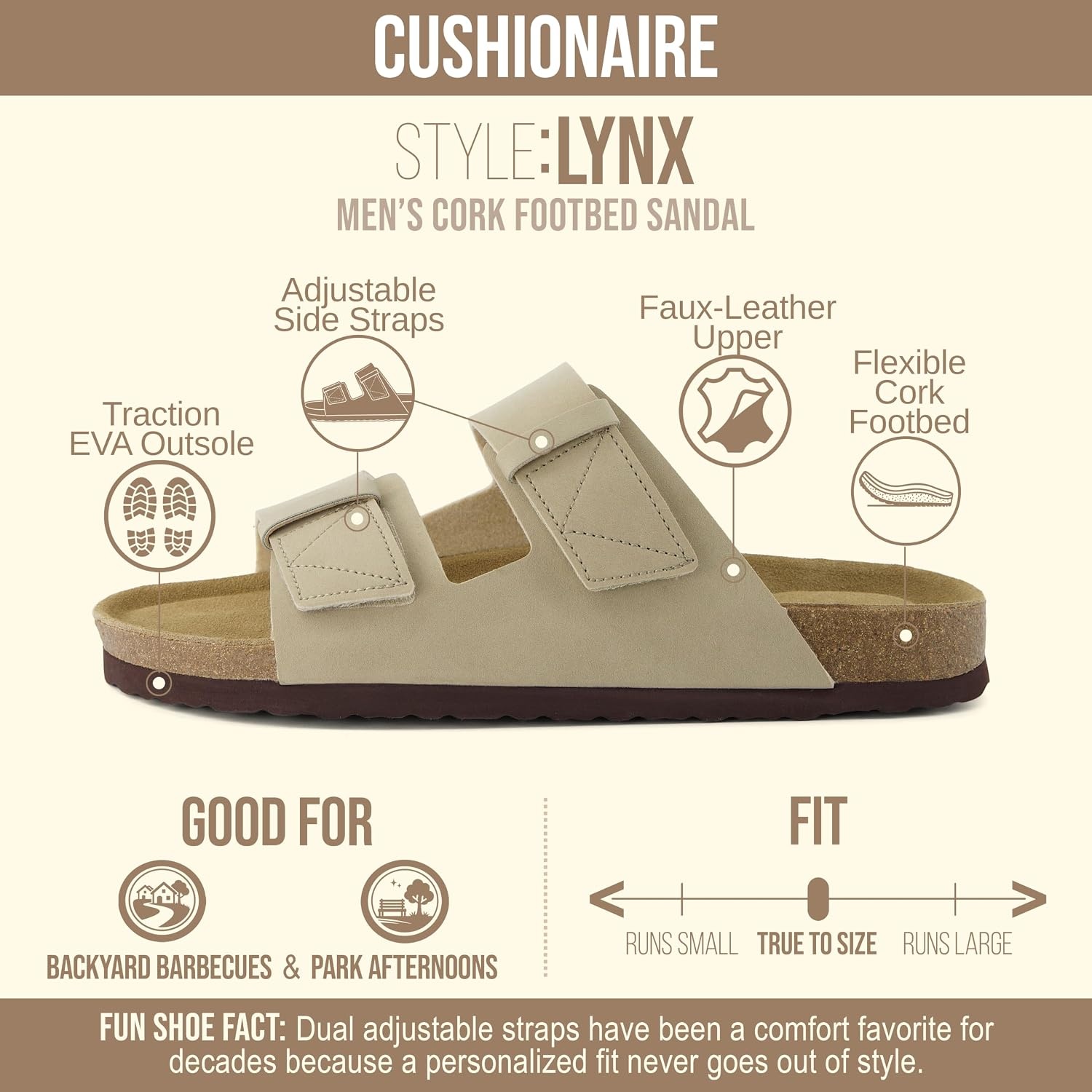 image:imageCUSHIONAIRE Mens Lynx Cork footbed Sandal with ComfortStone Nubuck