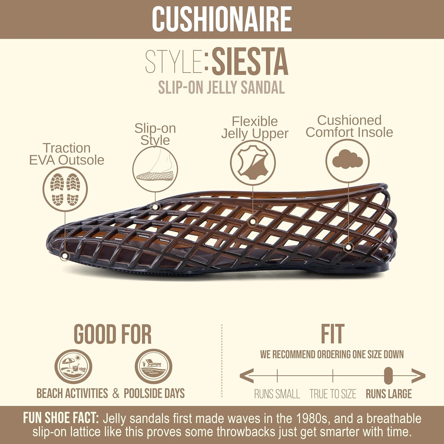 image:imageCUSHIONAIRE Siesta Modern Lattice Ballet Flats for Women Comfortable Slip On Pointed Toe Womens Jelly ShoesChocolate