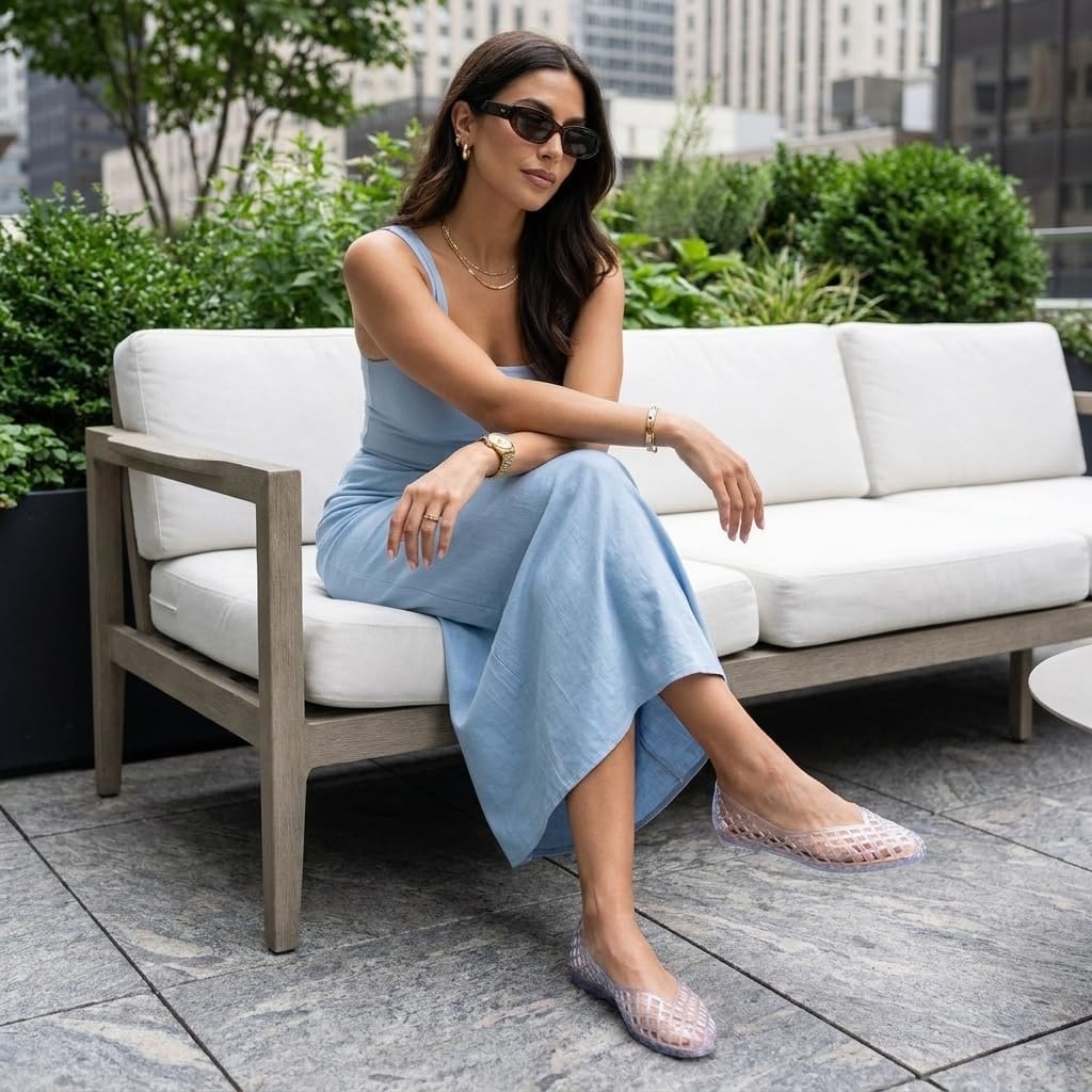 image:imageCUSHIONAIRE Siesta Modern Lattice Ballet Flats for Women Comfortable Slip On Pointed Toe Womens Jelly ShoesClear