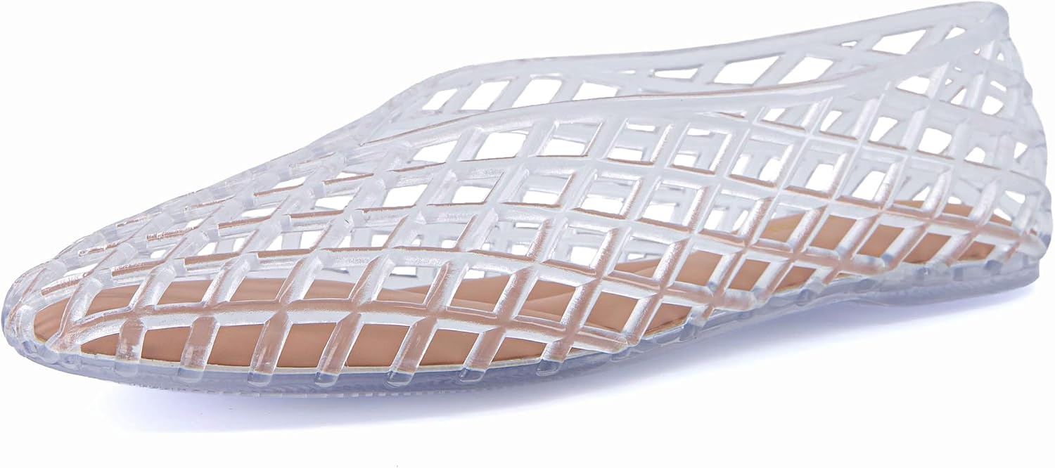 image:imageCUSHIONAIRE Siesta Modern Lattice Ballet Flats for Women Comfortable Slip On Pointed Toe Womens Jelly ShoesClear