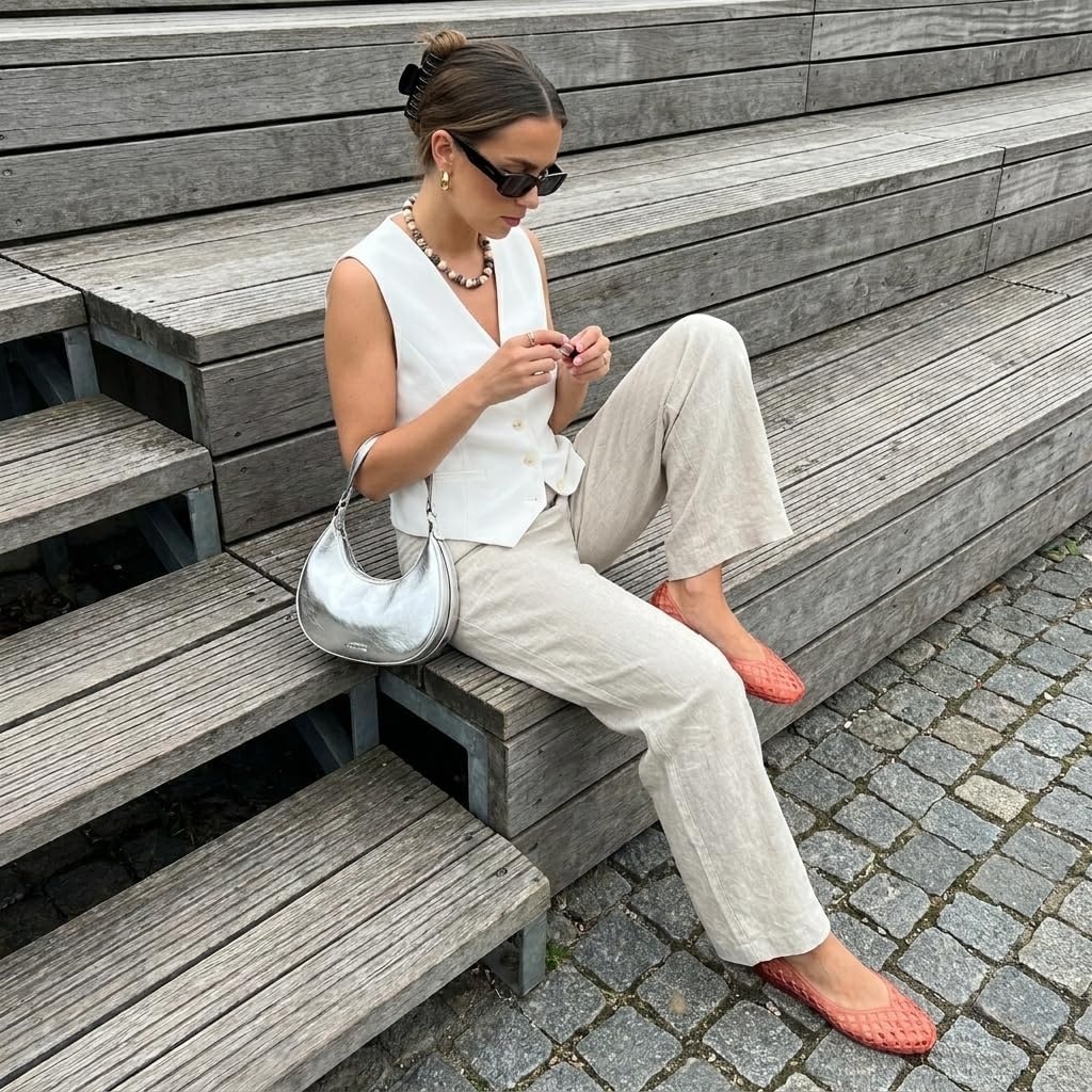 image:imageCUSHIONAIRE Siesta Modern Lattice Ballet Flats for Women Comfortable Slip On Pointed Toe Womens Jelly ShoesRed