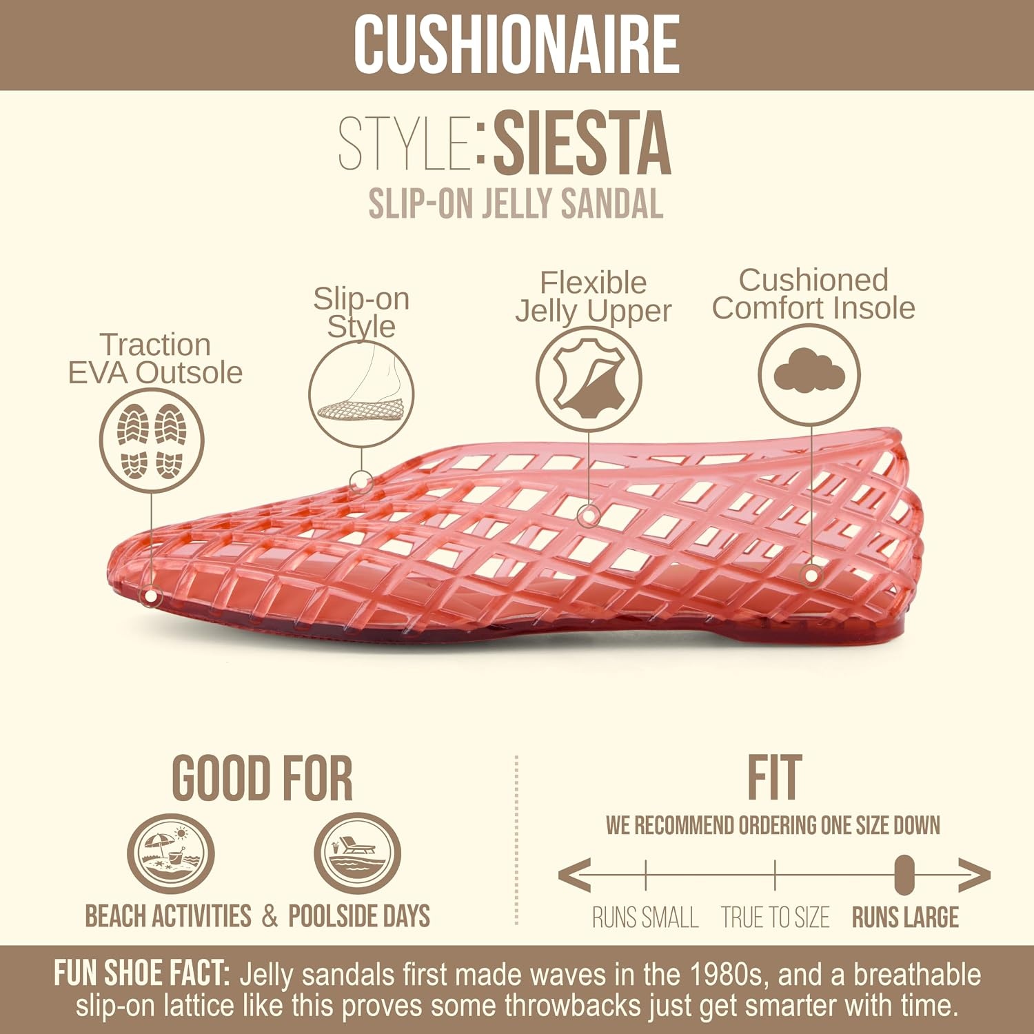 image:imageCUSHIONAIRE Siesta Modern Lattice Ballet Flats for Women Comfortable Slip On Pointed Toe Womens Jelly ShoesRed