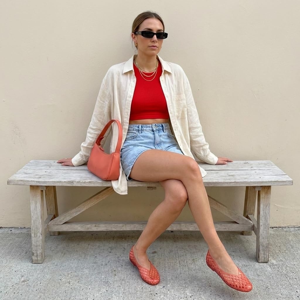 image:imageCUSHIONAIRE Siesta Modern Lattice Ballet Flats for Women Comfortable Slip On Pointed Toe Womens Jelly ShoesRed