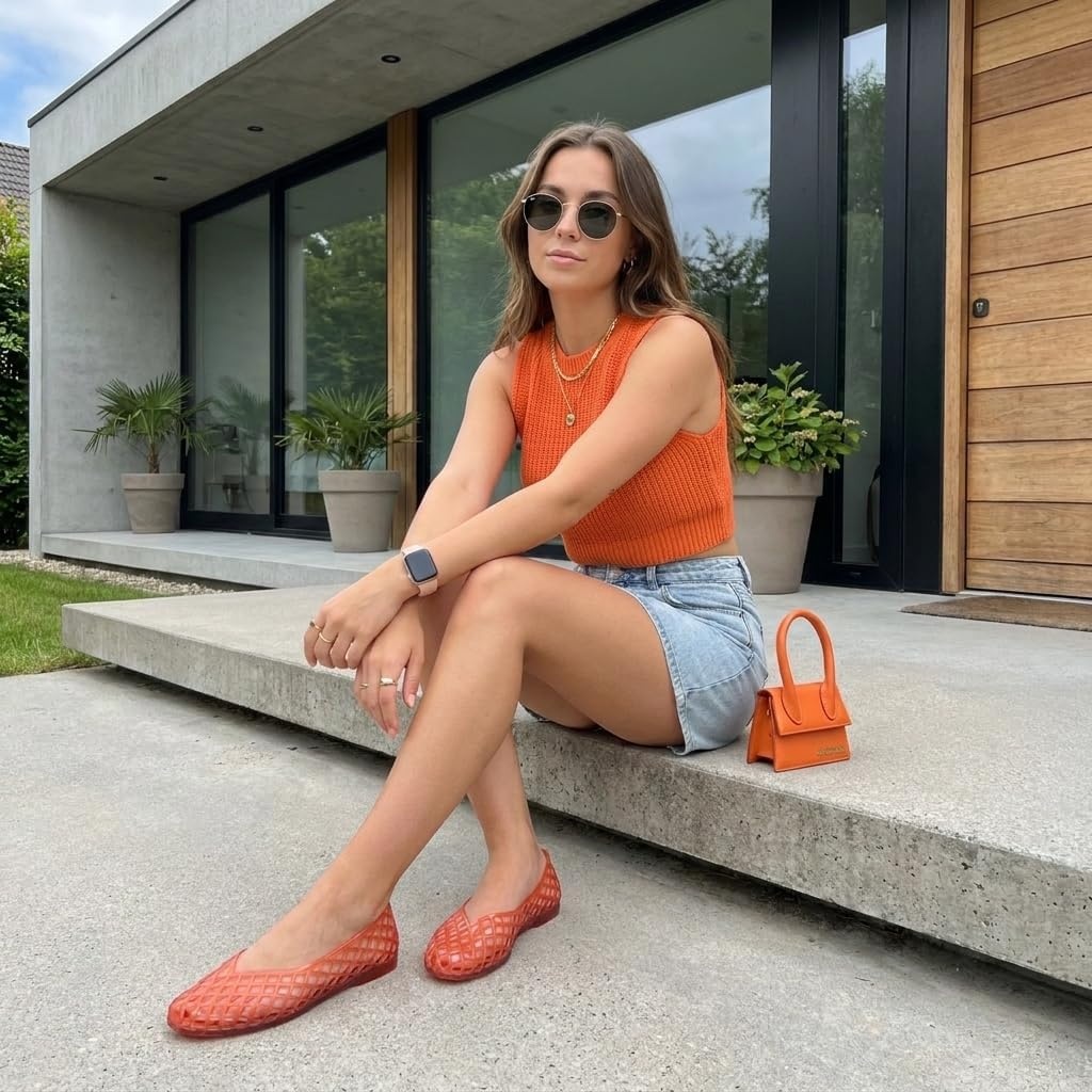 image:imageCUSHIONAIRE Siesta Modern Lattice Ballet Flats for Women Comfortable Slip On Pointed Toe Womens Jelly ShoesRed
