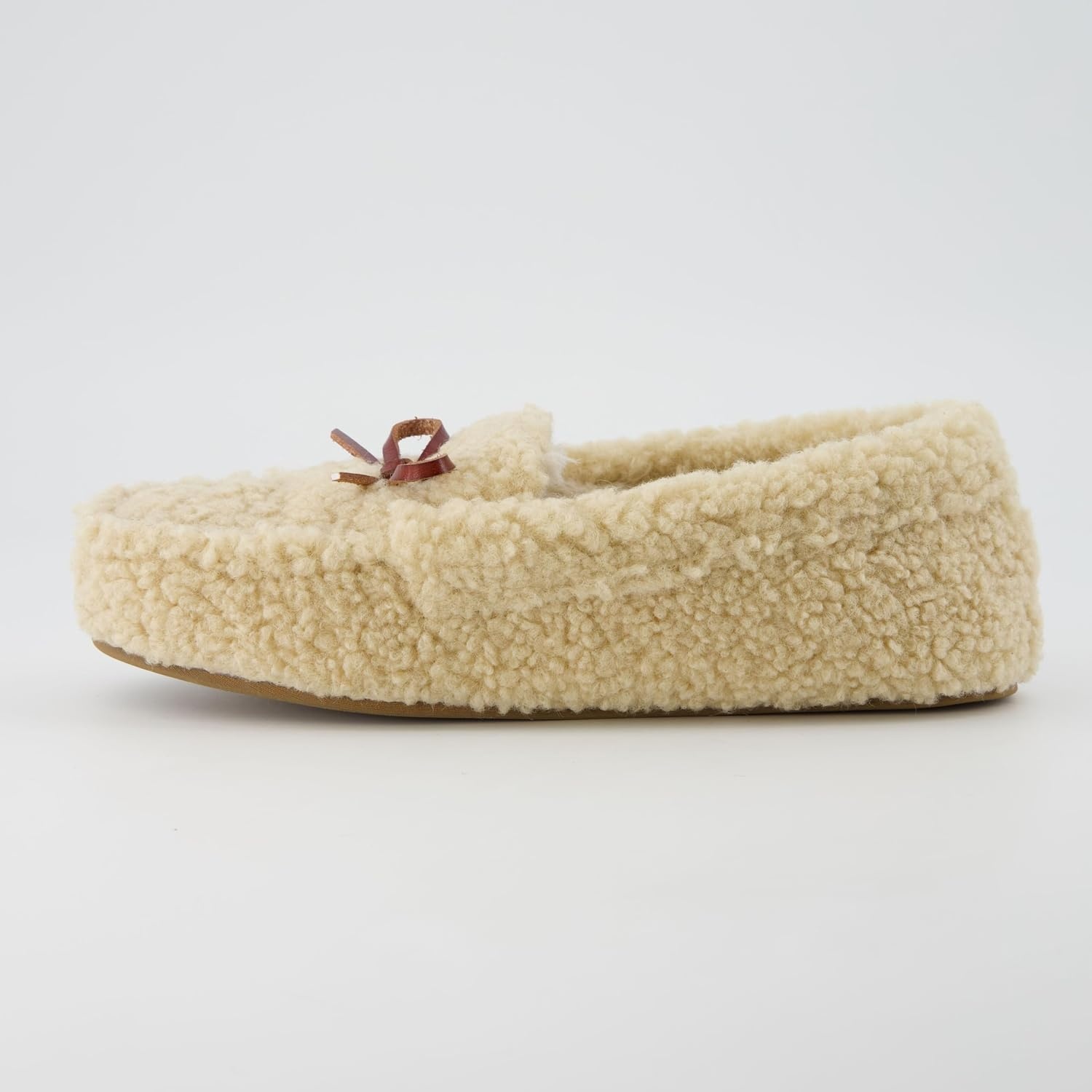 image:imageCUSHIONAIRE Star Womens Faux Sherpa Moccasin Slippers Cozy IndoorOutdoor SlipOn with Memory Foam amp Durable Rubber Sole Wide Widths AvailableBeige