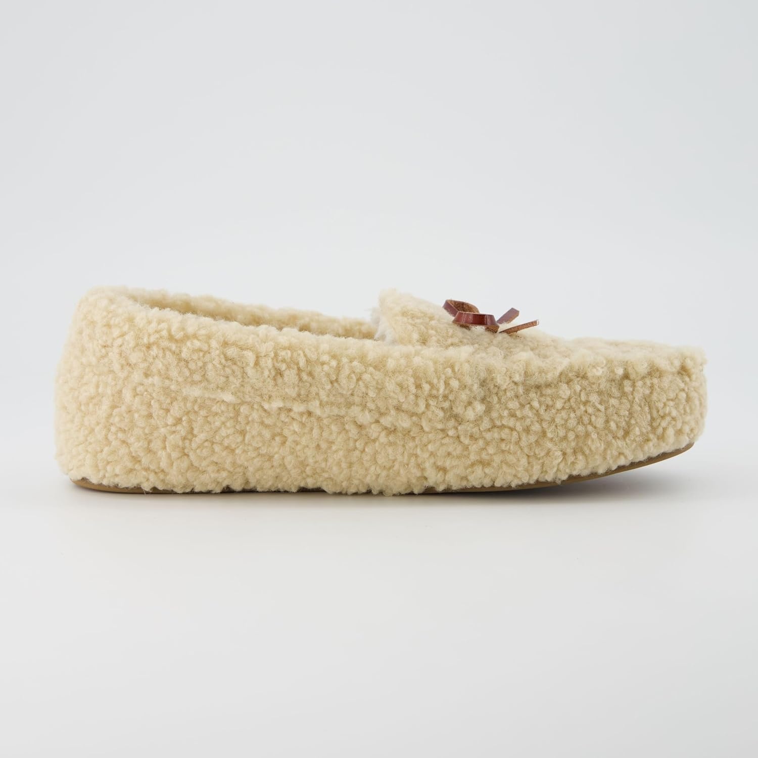 image:imageCUSHIONAIRE Star Womens Faux Sherpa Moccasin Slippers Cozy IndoorOutdoor SlipOn with Memory Foam amp Durable Rubber Sole Wide Widths AvailableBeige