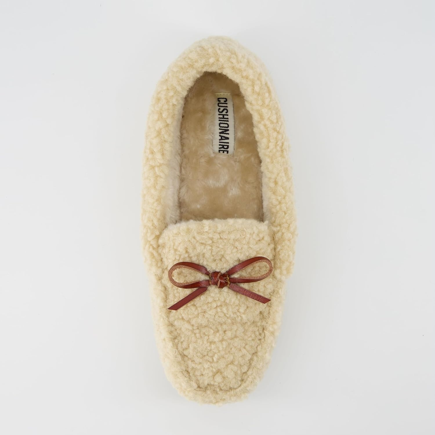 image:imageCUSHIONAIRE Star Womens Faux Sherpa Moccasin Slippers Cozy IndoorOutdoor SlipOn with Memory Foam amp Durable Rubber Sole Wide Widths AvailableBeige